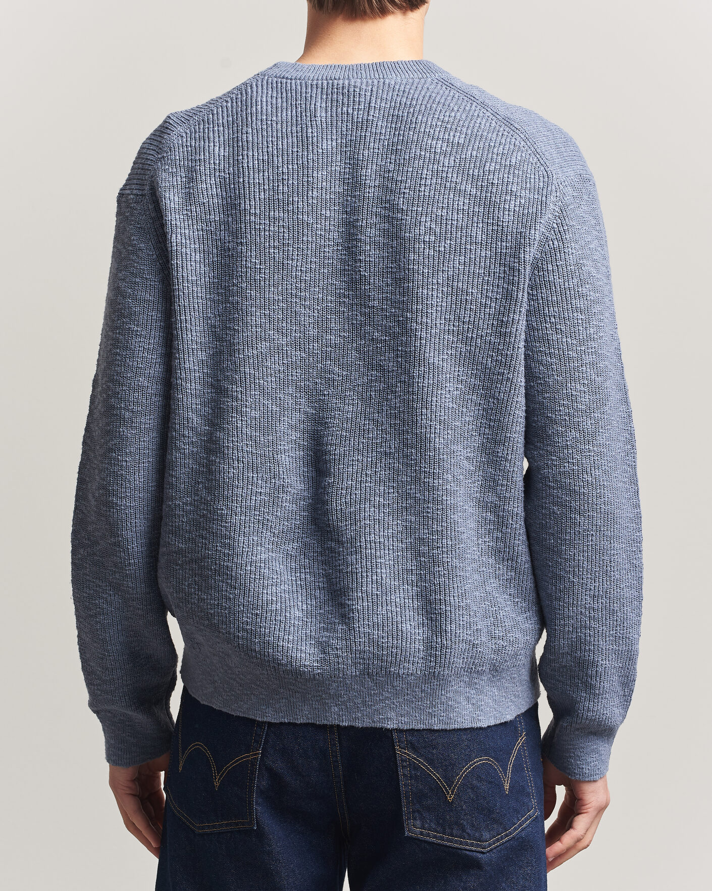 Herr | Tröjor | NN07 | Russell Cotton Knitted Sweater Stone Blue