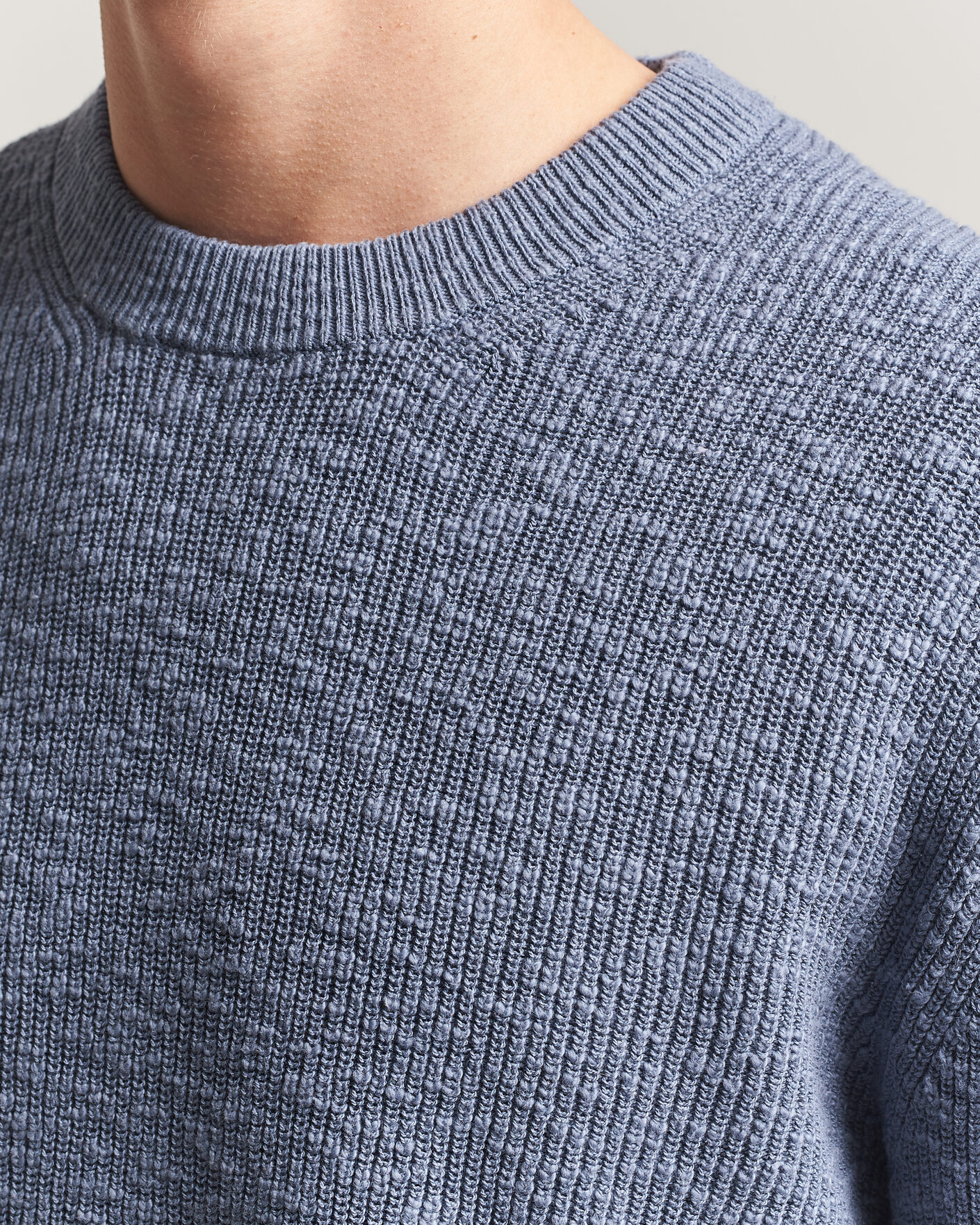 Herr | Tröjor | NN07 | Russell Cotton Knitted Sweater Stone Blue