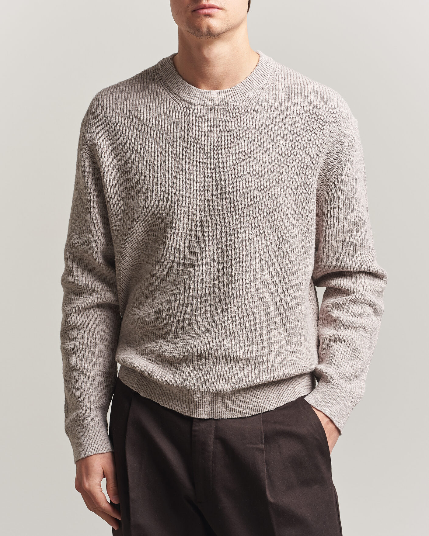 Herr | Tröjor | NN07 | Russell Cotton Knitted Sweater Moon Dust