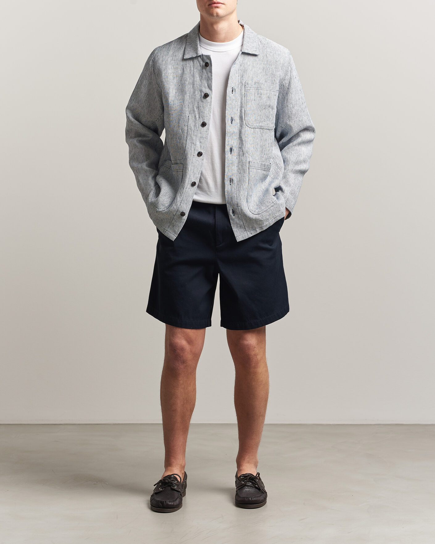 Herr | Skjortor | Peregrine | Windsor Linen Shacket Navy Stripe