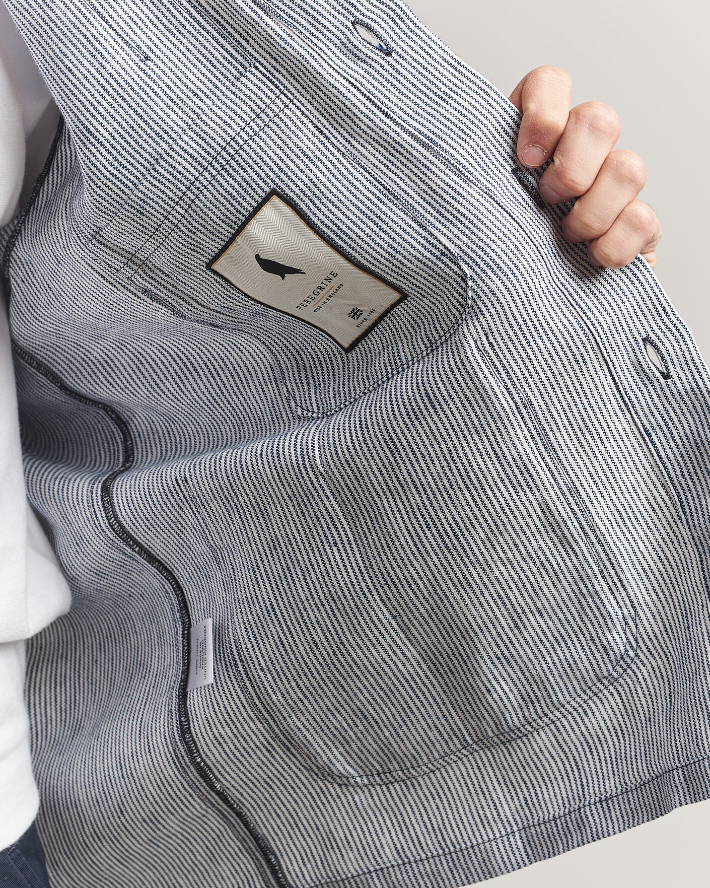 Herr | Skjortor | Peregrine | Windsor Linen Shacket Navy Stripe
