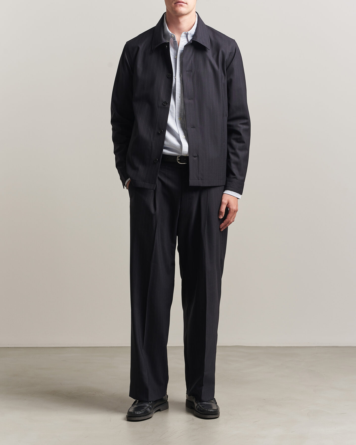 Herr | Skjortor | NN07 | Zander Pinstriped Overshirt Navy Blue