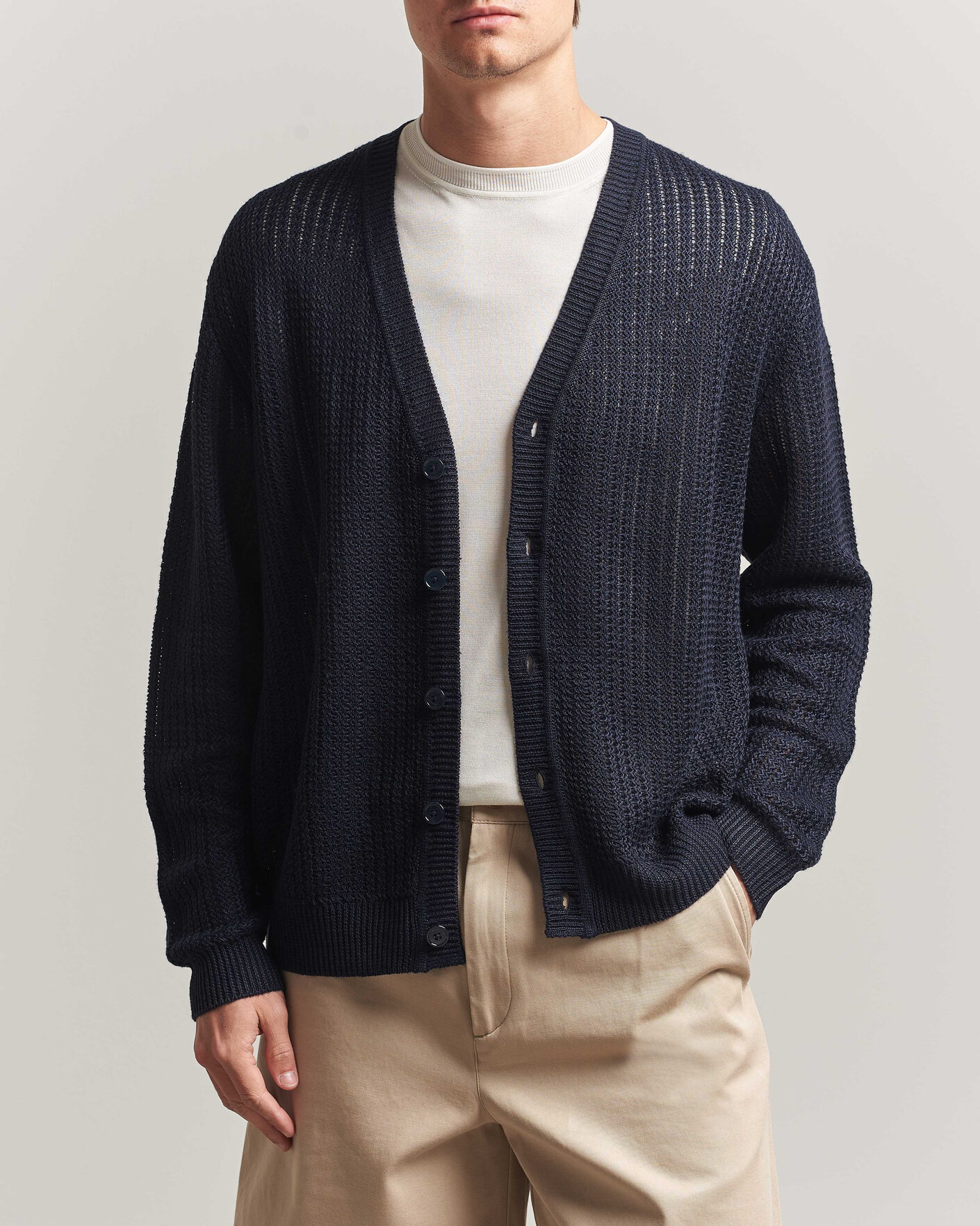 Herr | Tröjor | NN07 | Tim Linen Knitted Cardigan Navy Blue