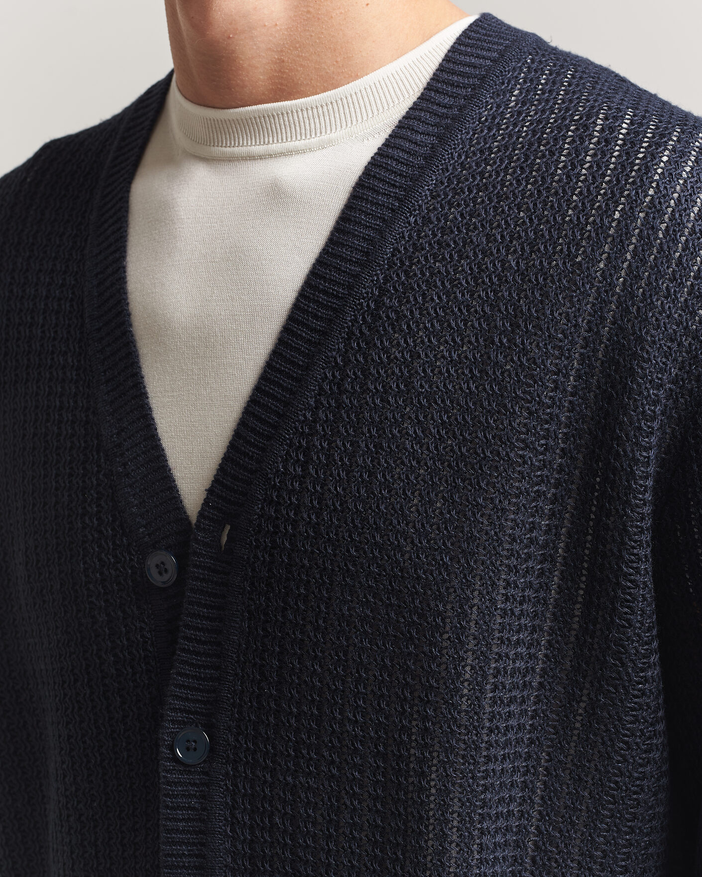 Herr | Tröjor | NN07 | Tim Linen Knitted Cardigan Navy Blue