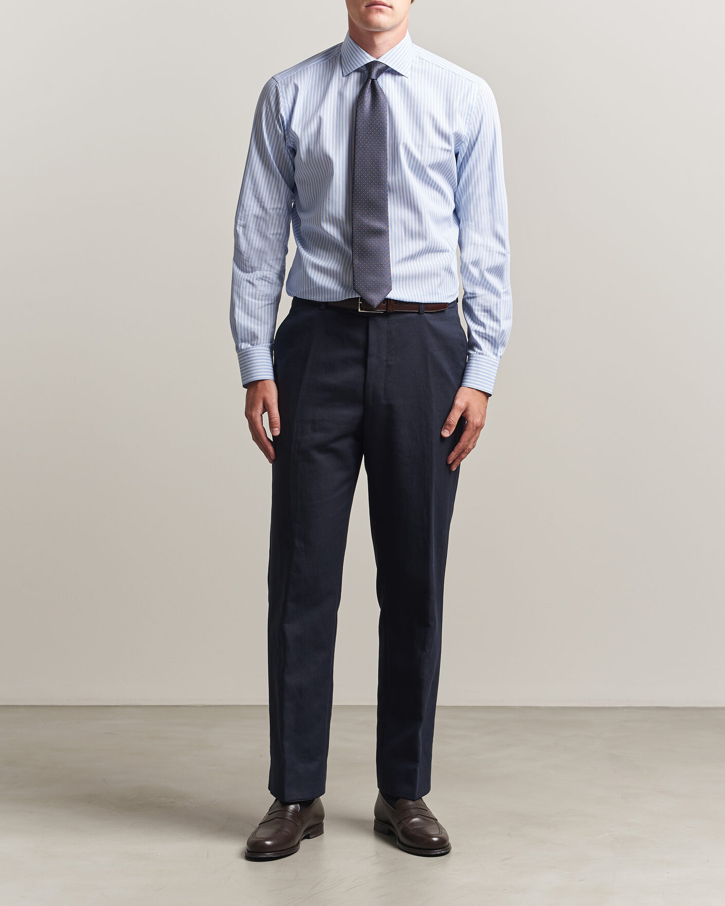 Herr | Skjortor | Brioni | Poplin Cotton Dress Shirt Light Blue Stripe
