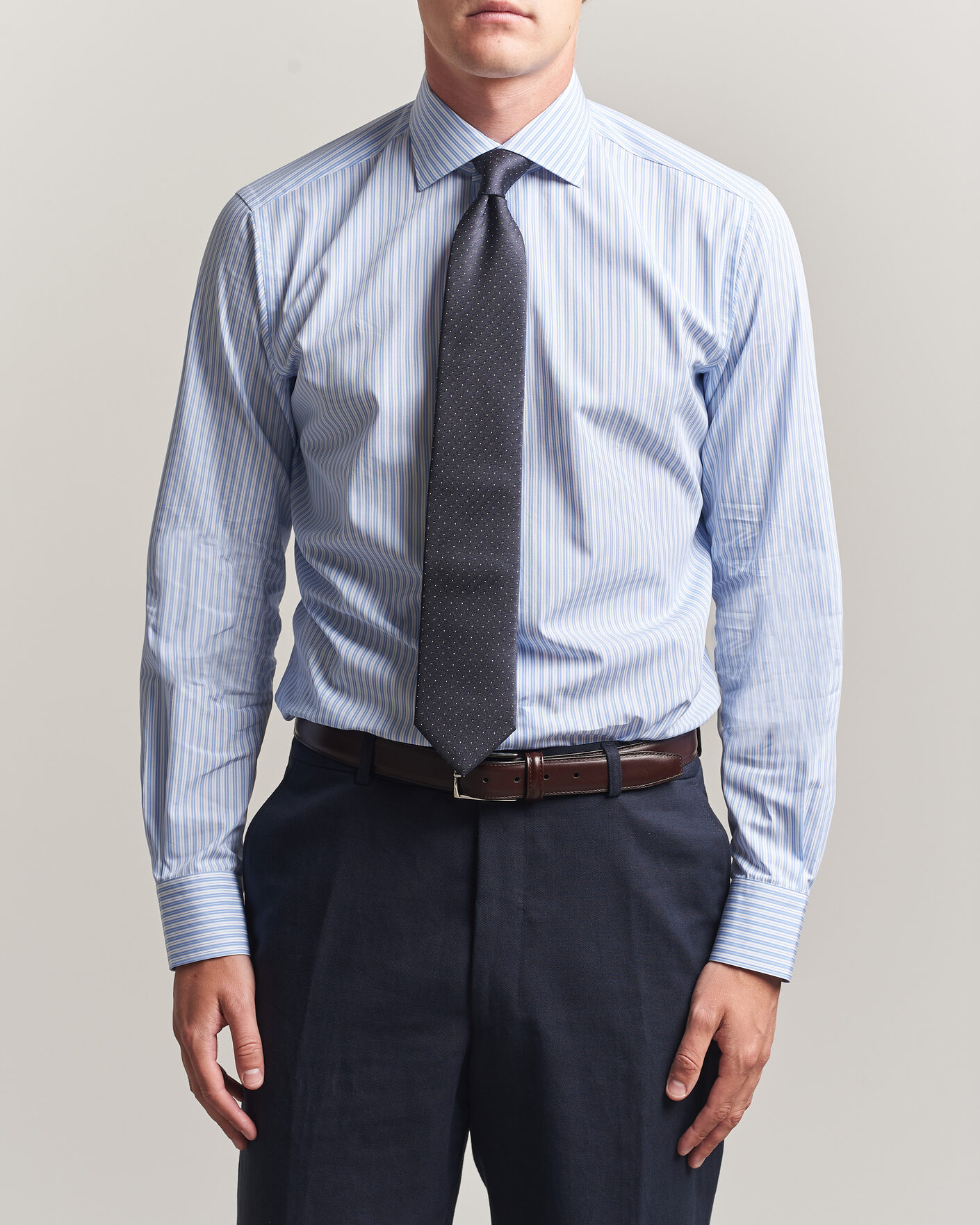 Herr | Skjortor | Brioni | Poplin Cotton Dress Shirt Light Blue Stripe