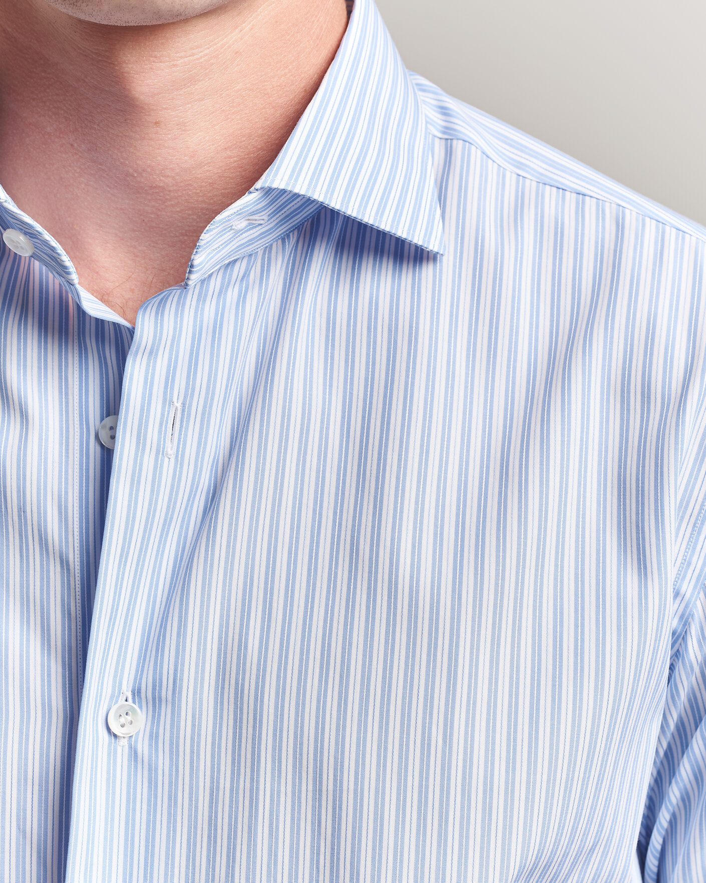 Herr | Skjortor | Brioni | Poplin Cotton Dress Shirt Light Blue Stripe