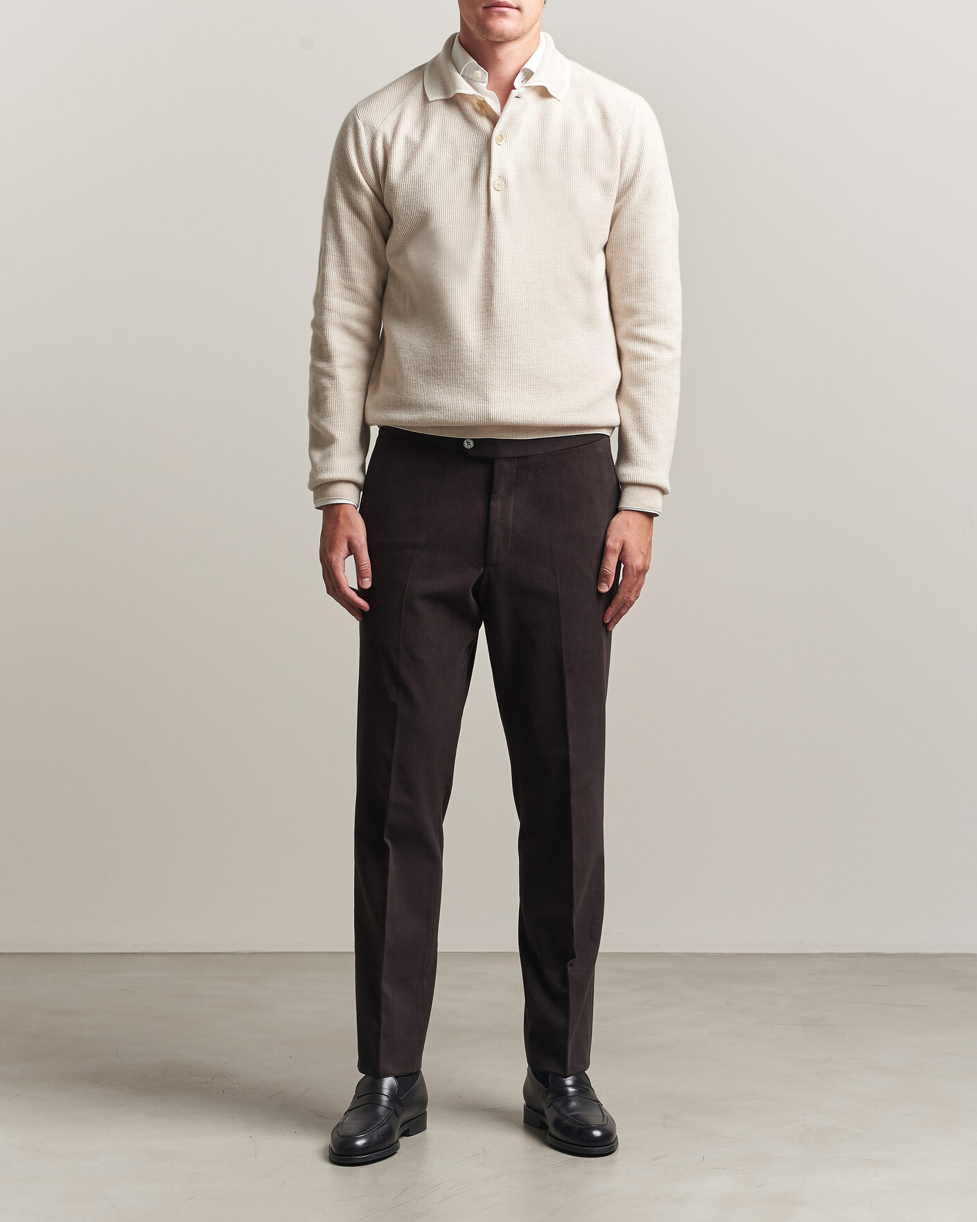 Herr | Tröjor | Brioni | Cashmere Rib Knitted Polo Light Beige