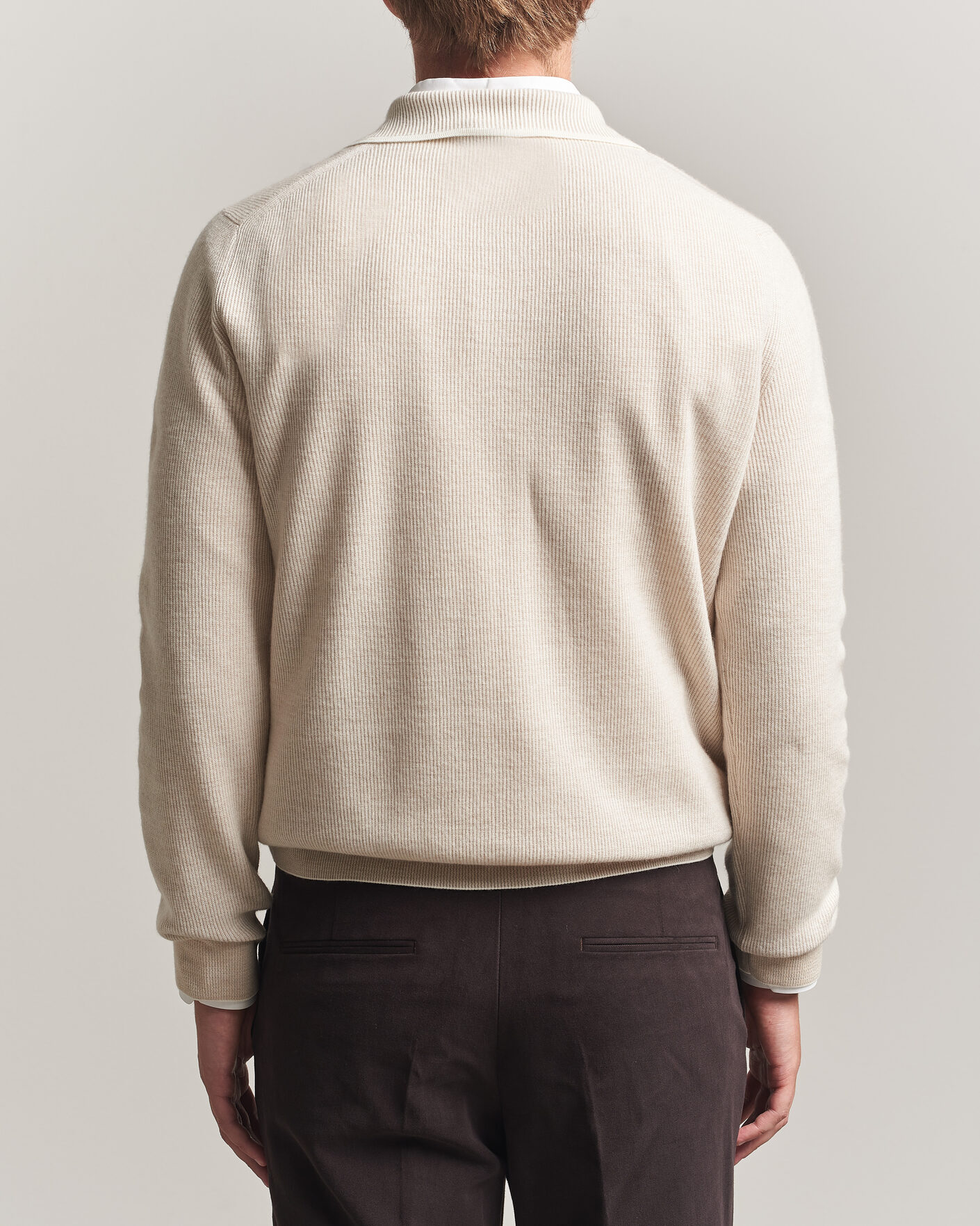 Herr | Tröjor | Brioni | Cashmere Rib Knitted Polo Light Beige