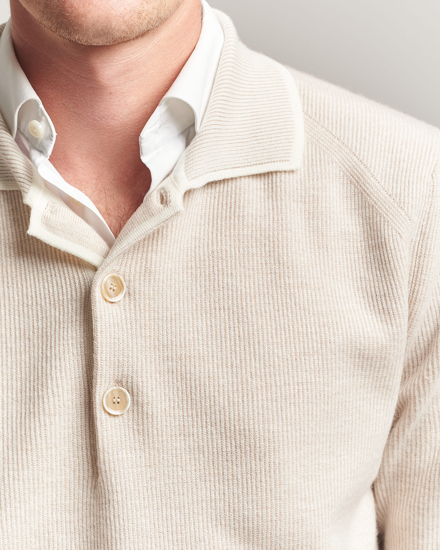 Herr | Tröjor | Brioni | Cashmere Rib Knitted Polo Light Beige