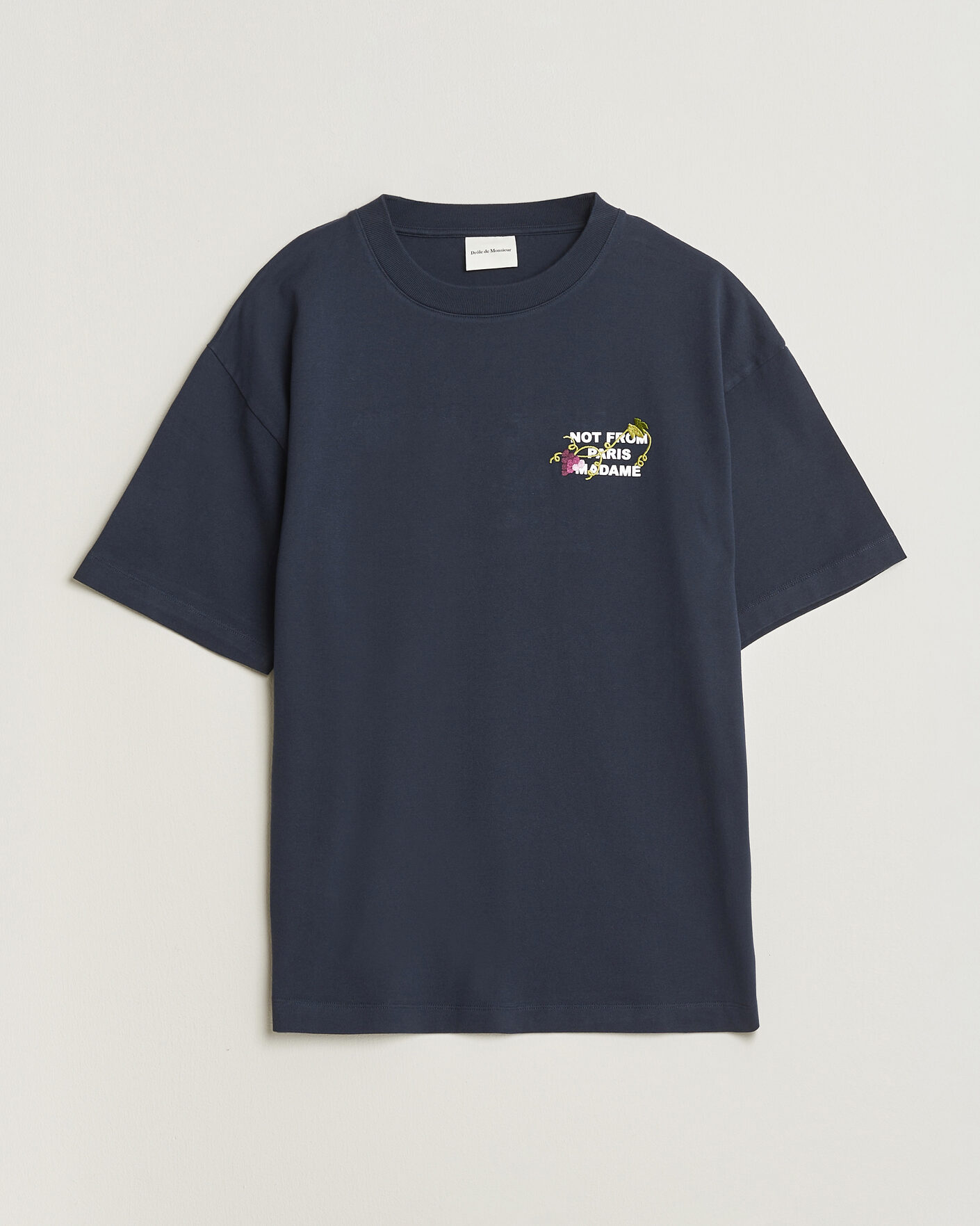 Herr | T-Shirts | Drôle de Monsieur | Vine Embroidered Slogan T-Shirt Navy