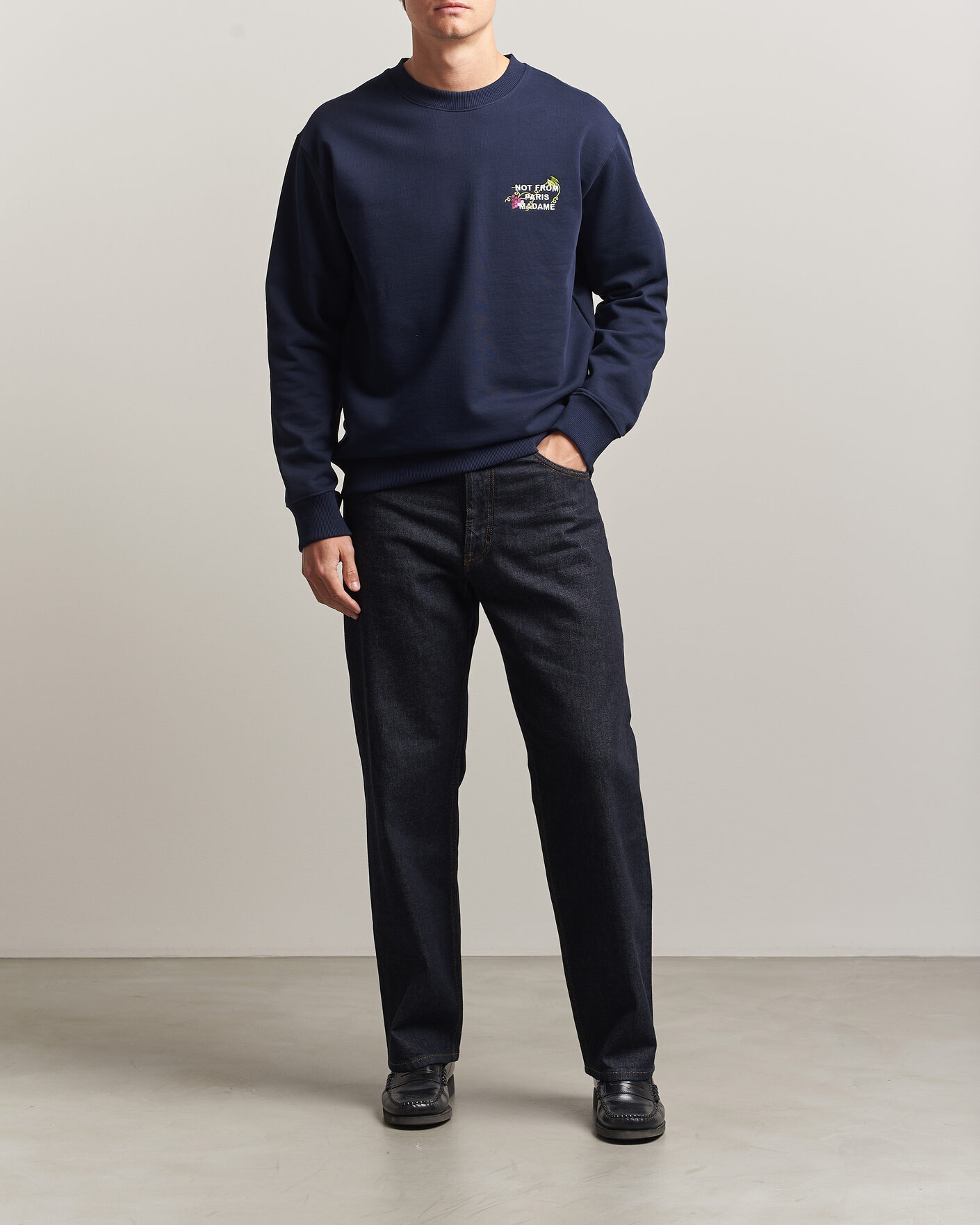 Herr | Tröjor | Drôle de Monsieur | Vine Embroidered Slogan Sweatshirt Navy