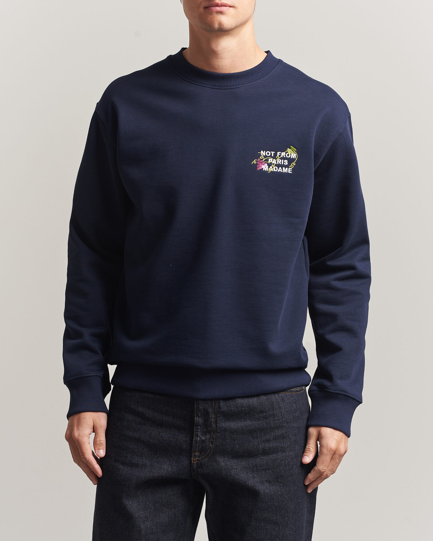 Herr | Tröjor | Drôle de Monsieur | Vine Embroidered Slogan Sweatshirt Navy