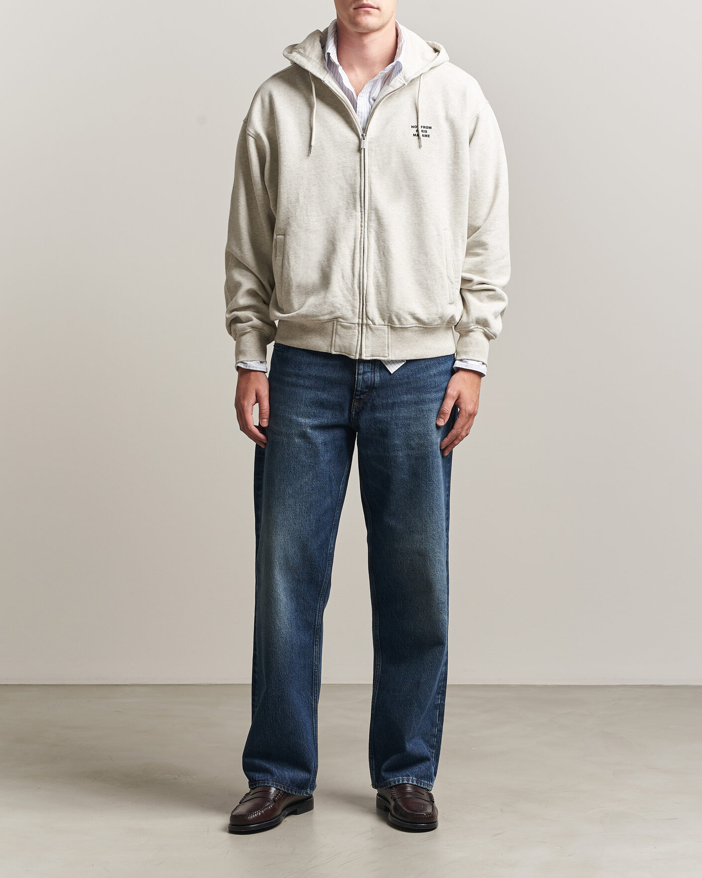 Herr | Tröjor | Drôle de Monsieur | Slogan Full Zip Hoodie Grey