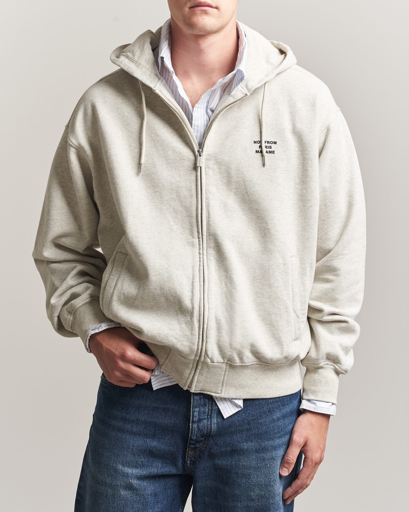 Herr | Tröjor | Drôle de Monsieur | Slogan Full Zip Hoodie Grey