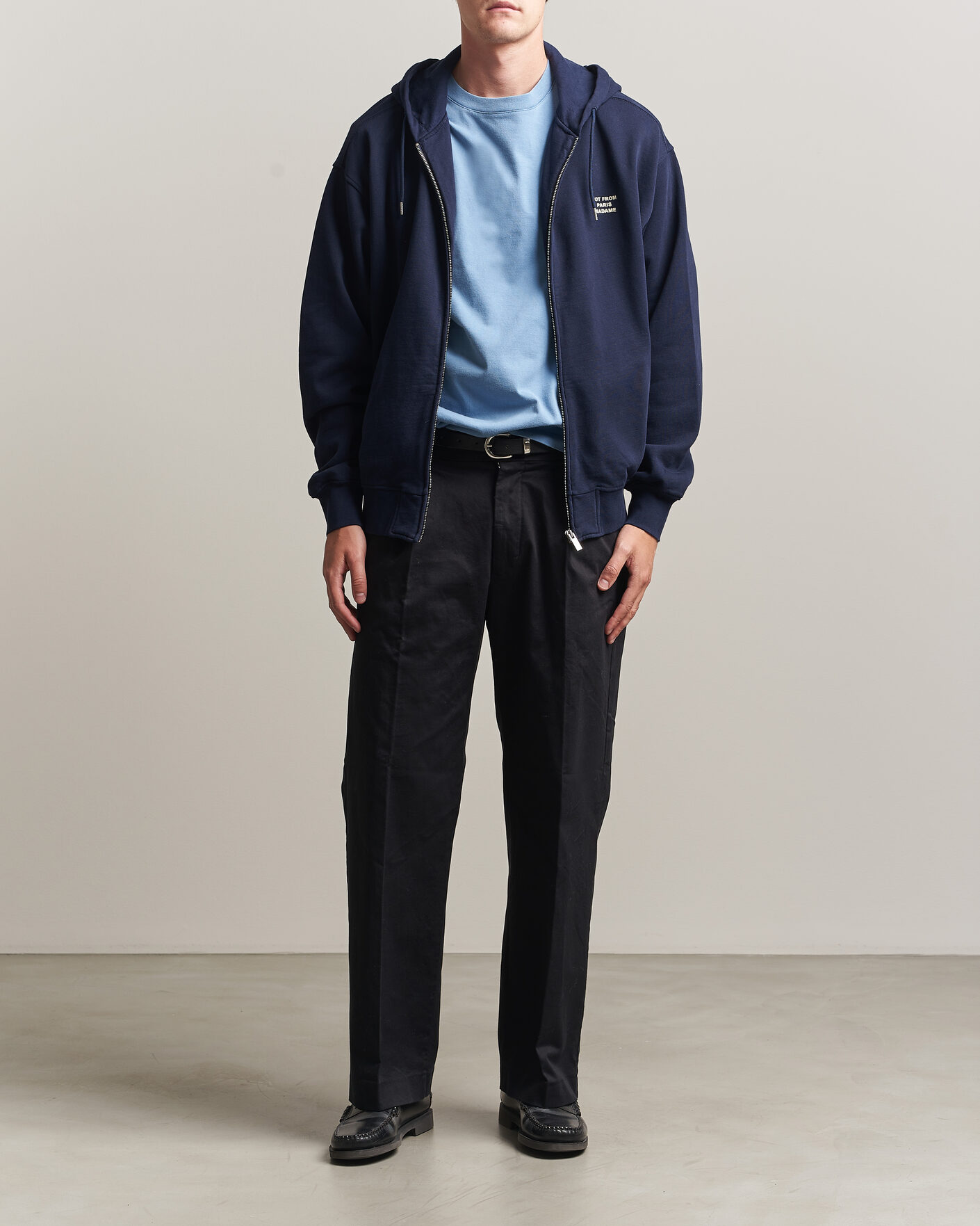 Herr | Tröjor | Drôle de Monsieur | Slogan Full Zip Hoodie Navy