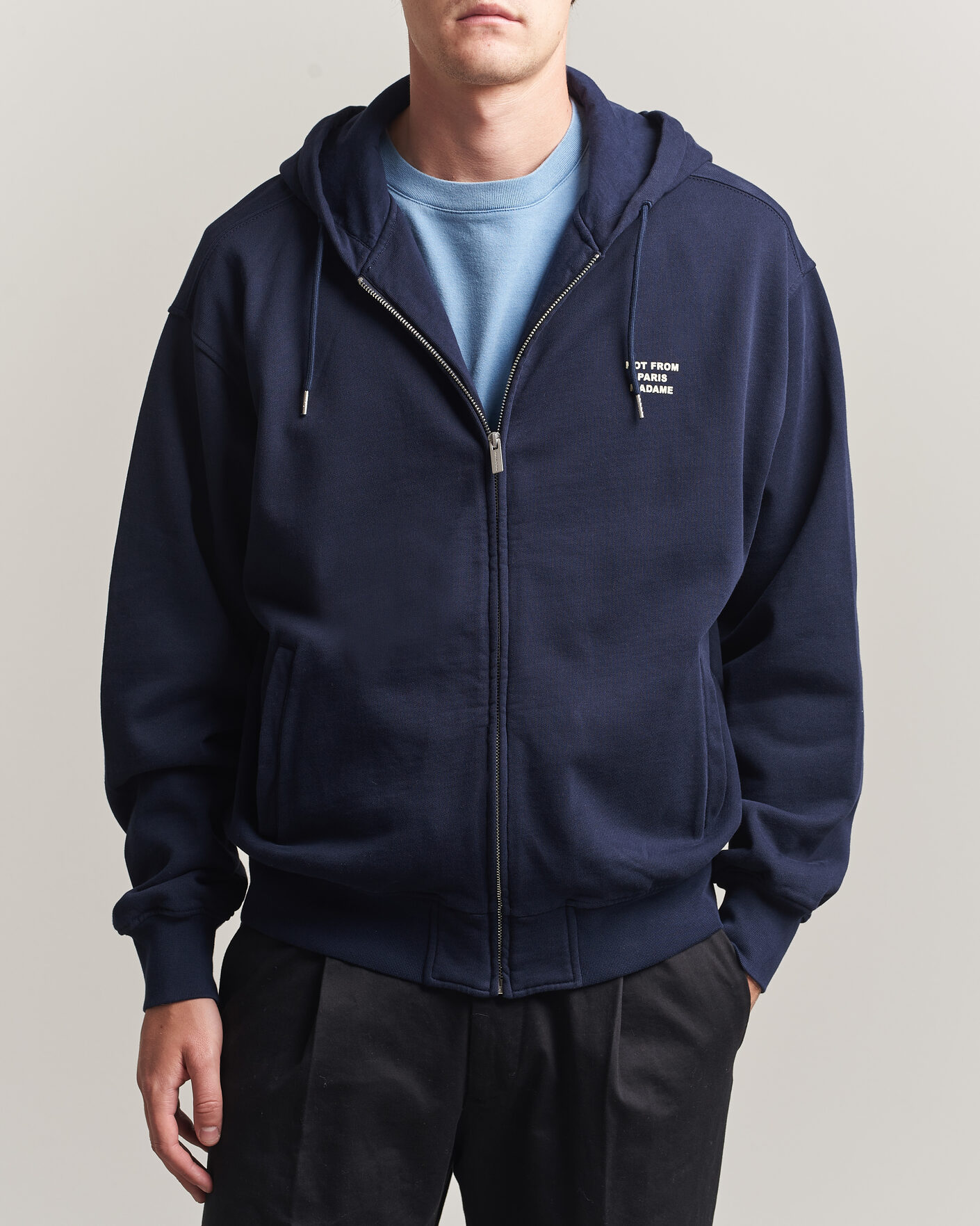 Herr | Tröjor | Drôle de Monsieur | Slogan Full Zip Hoodie Navy