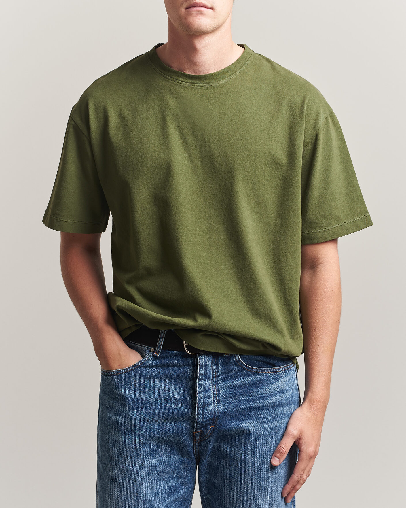 Herr | T-Shirts | Massimo Alba | Nevis Brushed Cotton T-Shirt Moss Green