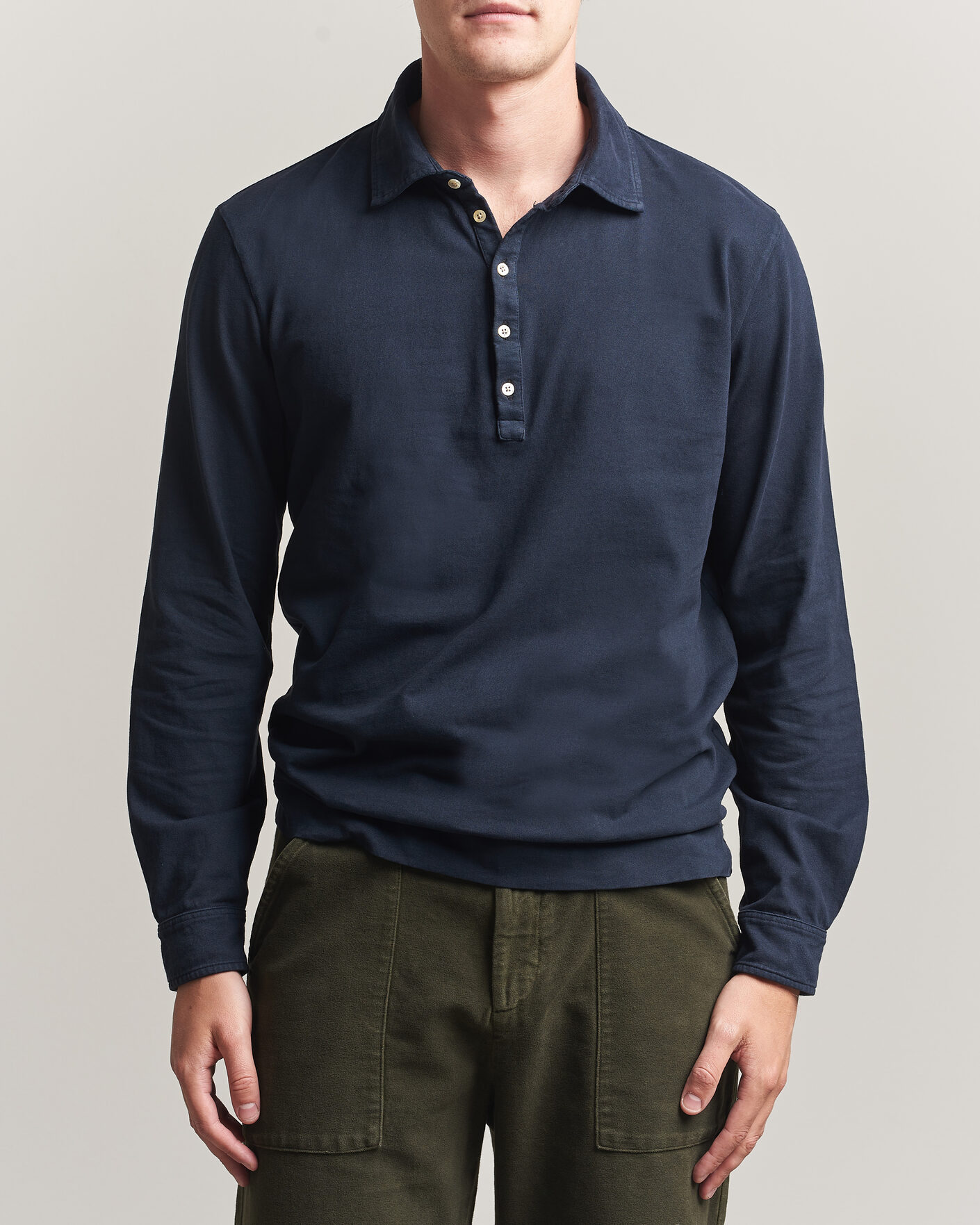 Herr | Pikéer | Massimo Alba | Raya Long Sleeve Polo Navy