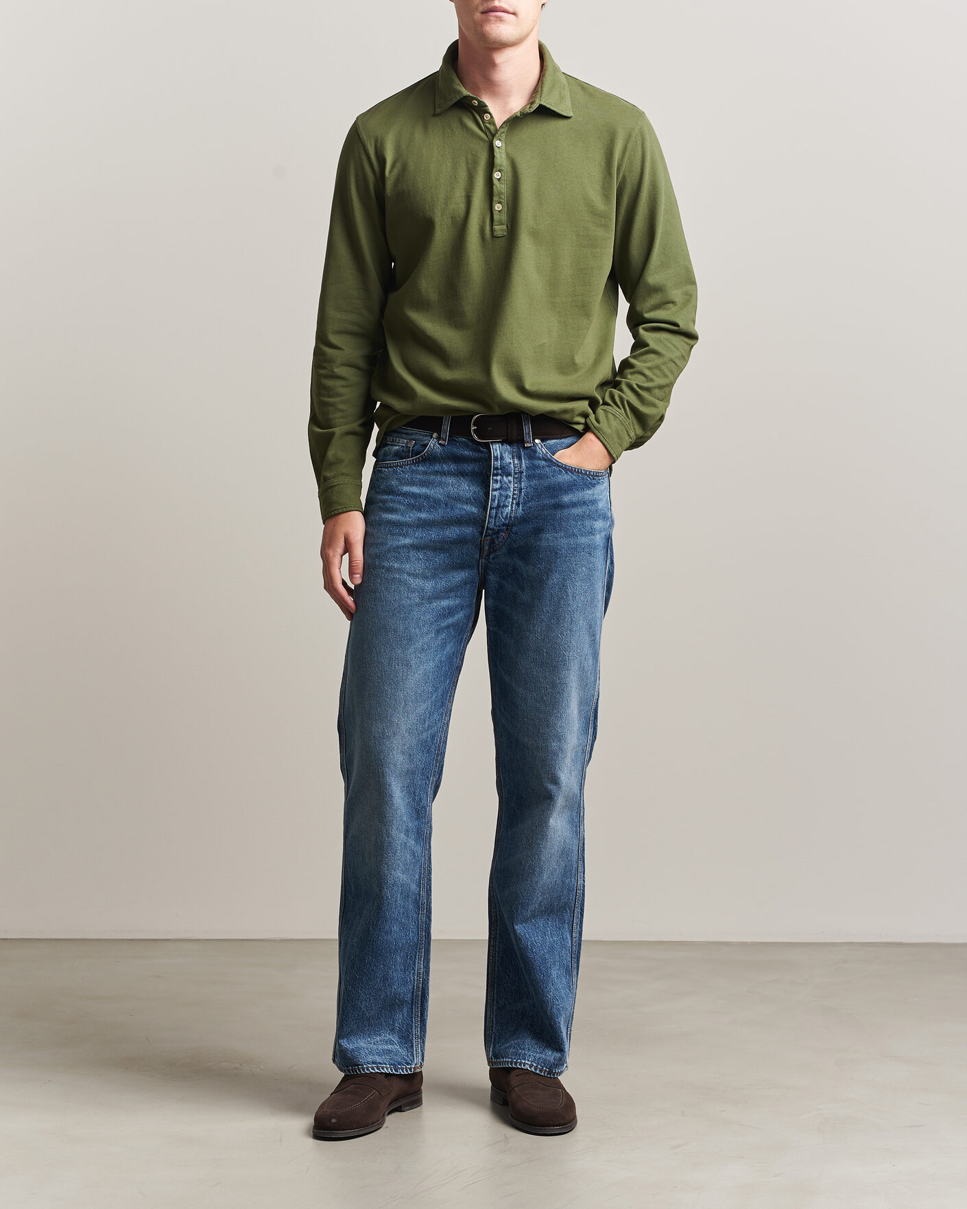 Herr | Pikéer | Massimo Alba | Raya Long Sleeve Polo Moss Green