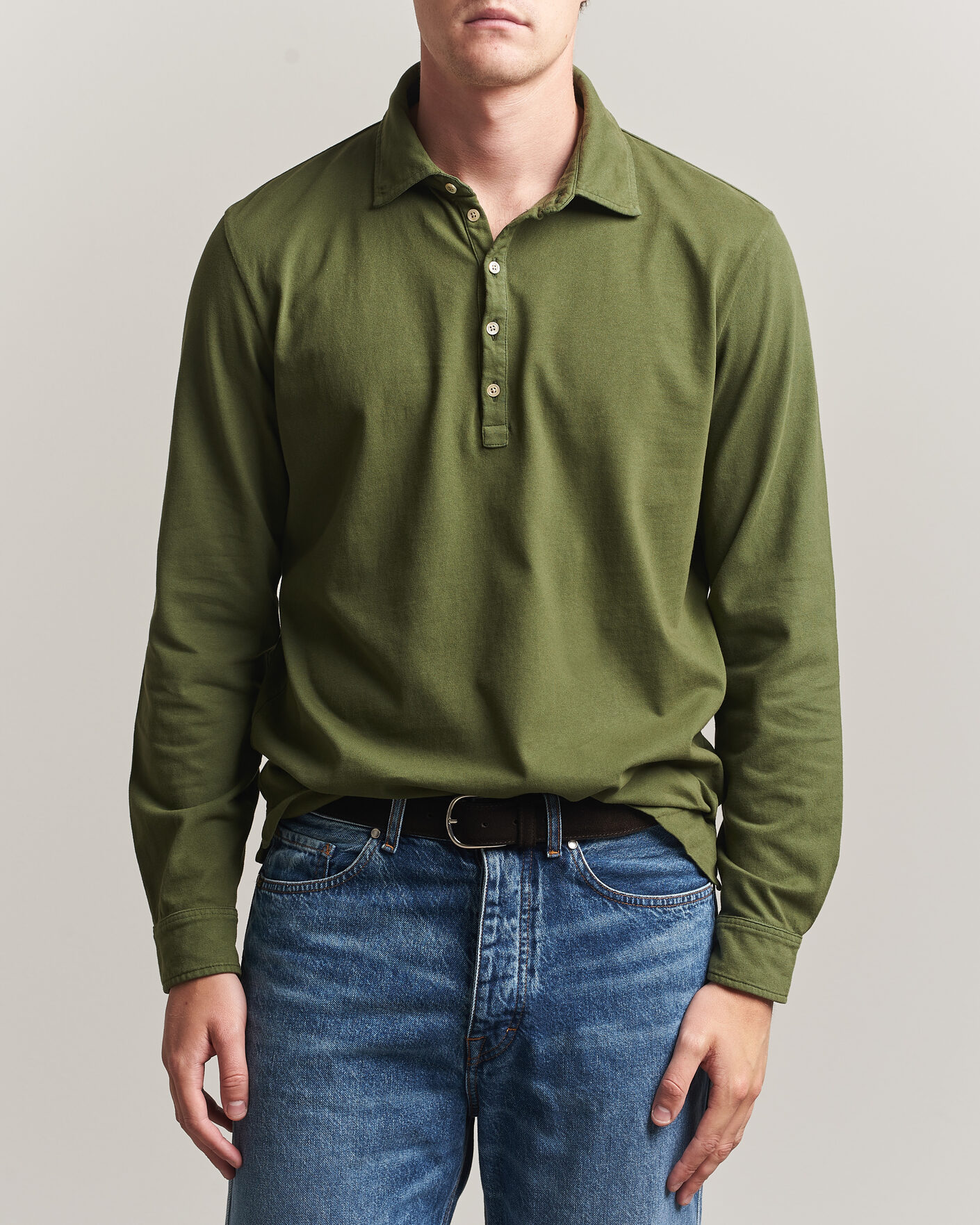 Herr | Pikéer | Massimo Alba | Raya Long Sleeve Polo Moss Green