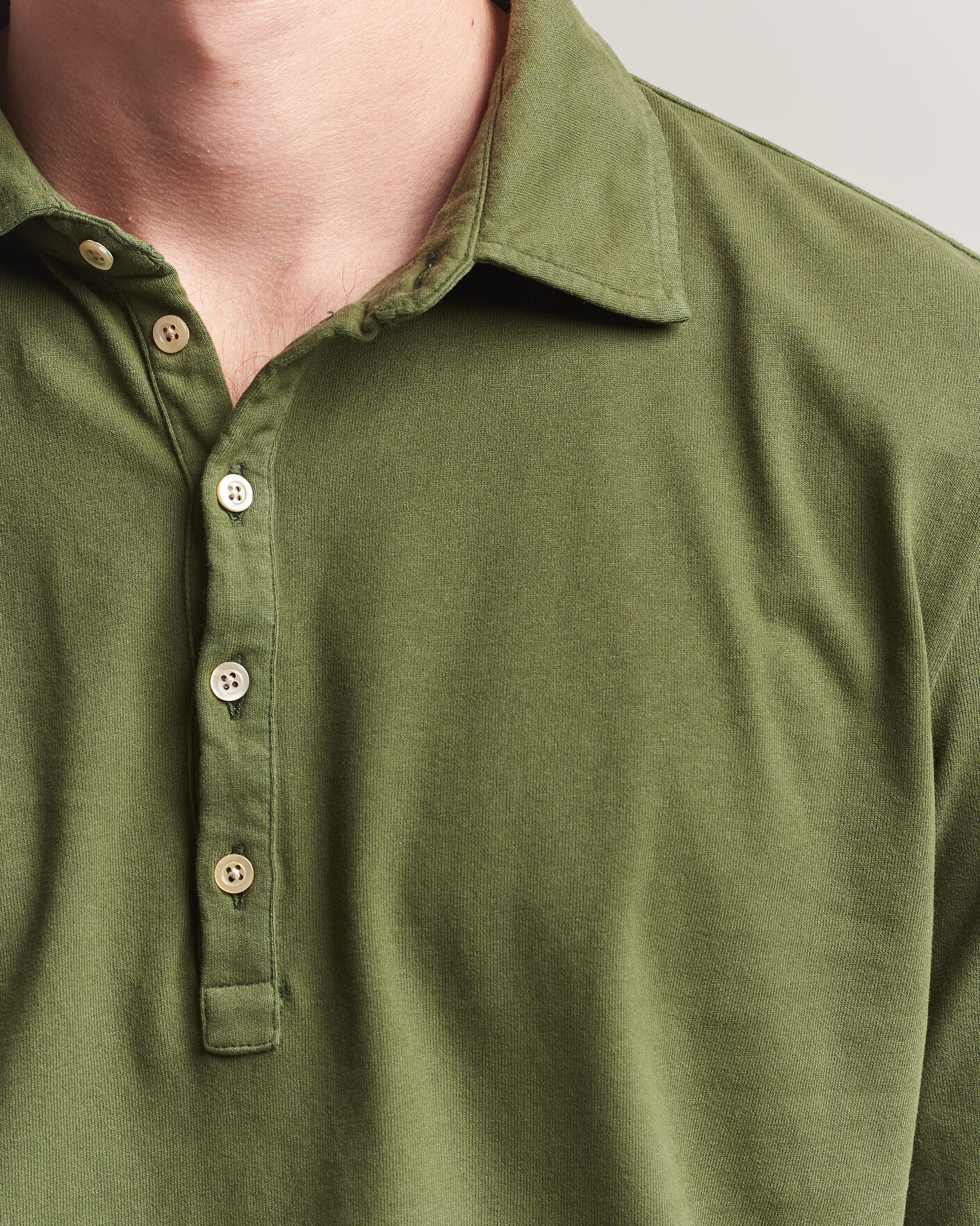 Herr | Pikéer | Massimo Alba | Raya Long Sleeve Polo Moss Green