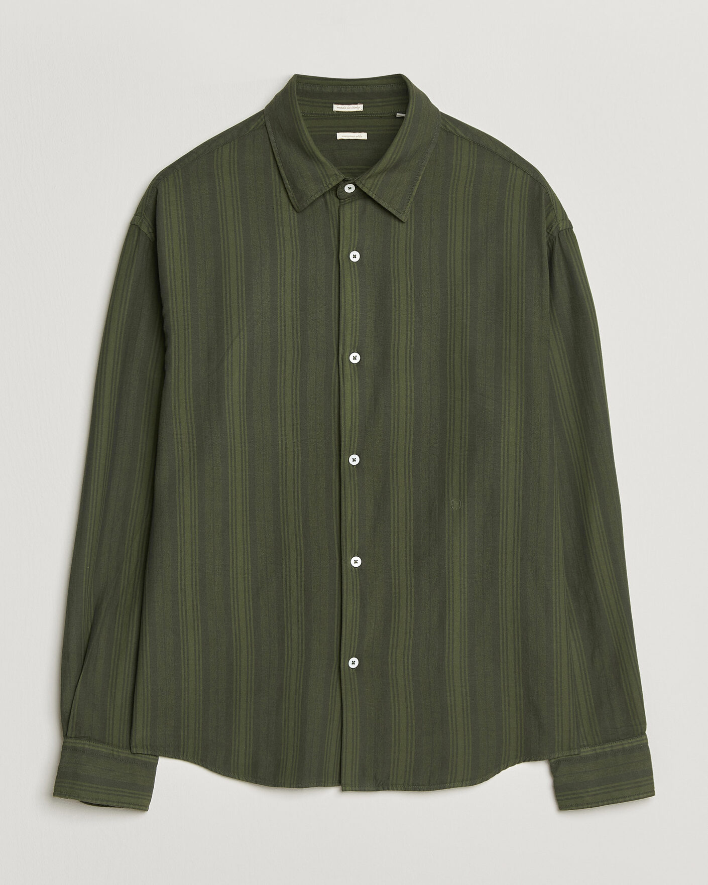 Herr | Skjortor | Massimo Alba | Boxy Striped Cotton Shirt Moss Green