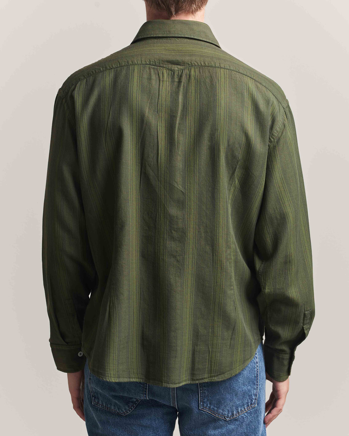 Herr | Skjortor | Massimo Alba | Boxy Striped Cotton Shirt Moss Green