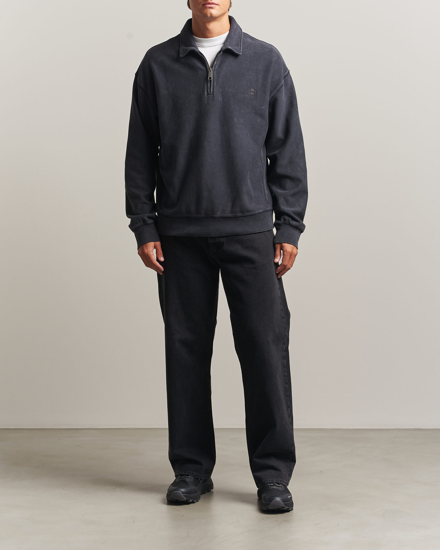Herr | Tröjor | Carhartt WIP | Lambert Washed Polo Sweatshirt Black Moon Wash