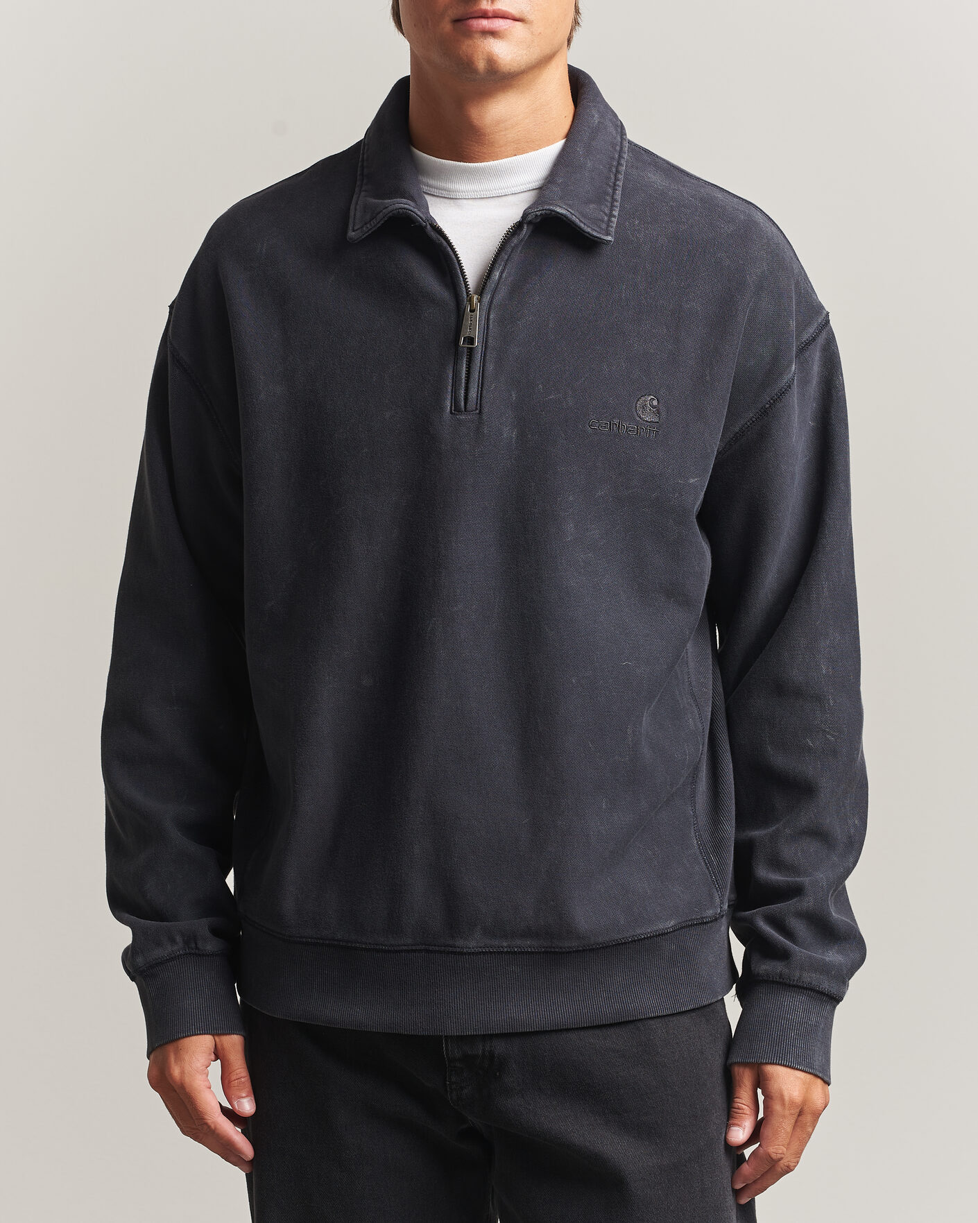 Herr | Tröjor | Carhartt WIP | Lambert Washed Polo Sweatshirt Black Moon Wash
