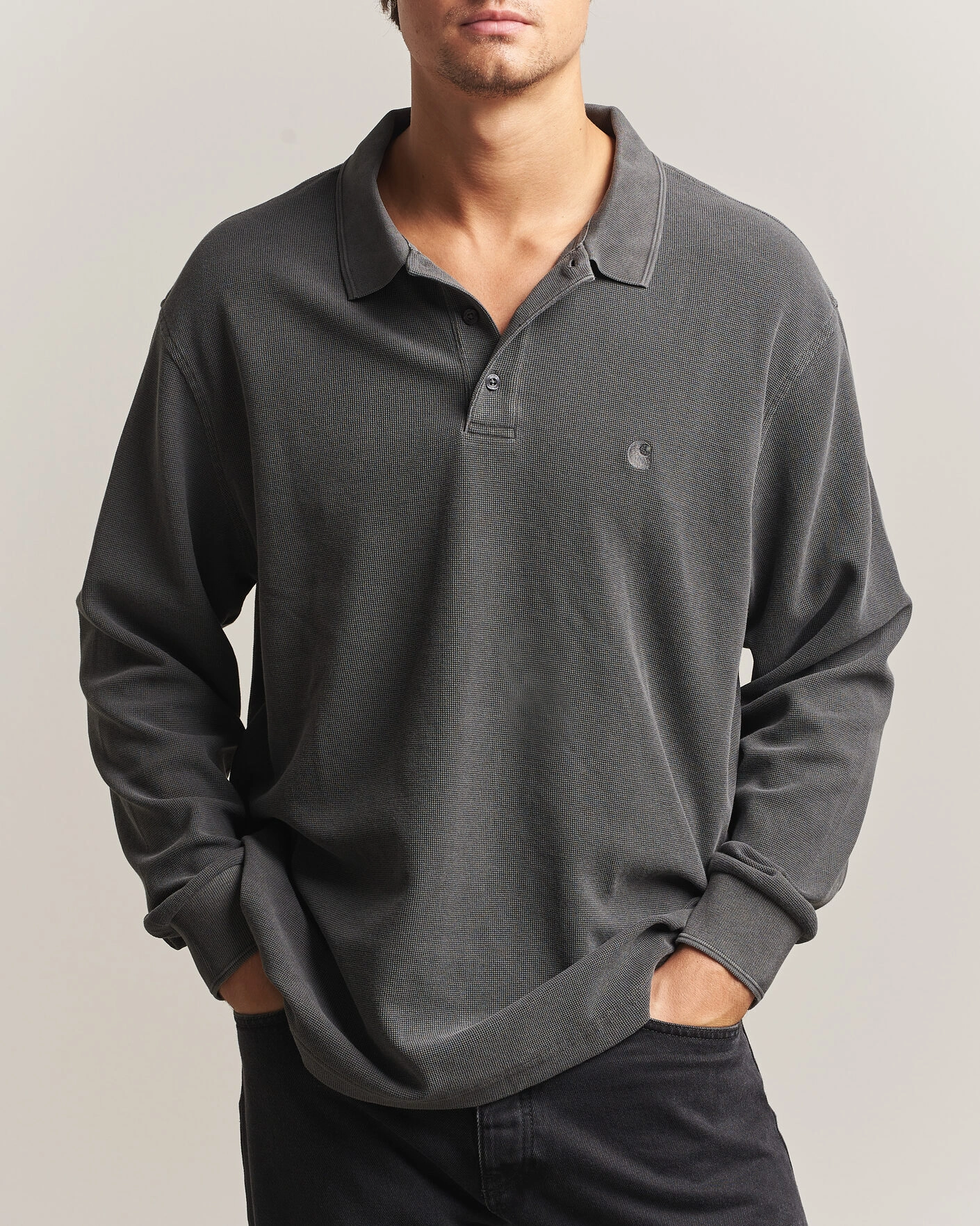 Herr | Tröjor | Carhartt WIP | Long Sleeve Waffle Rugby Shirt Black
