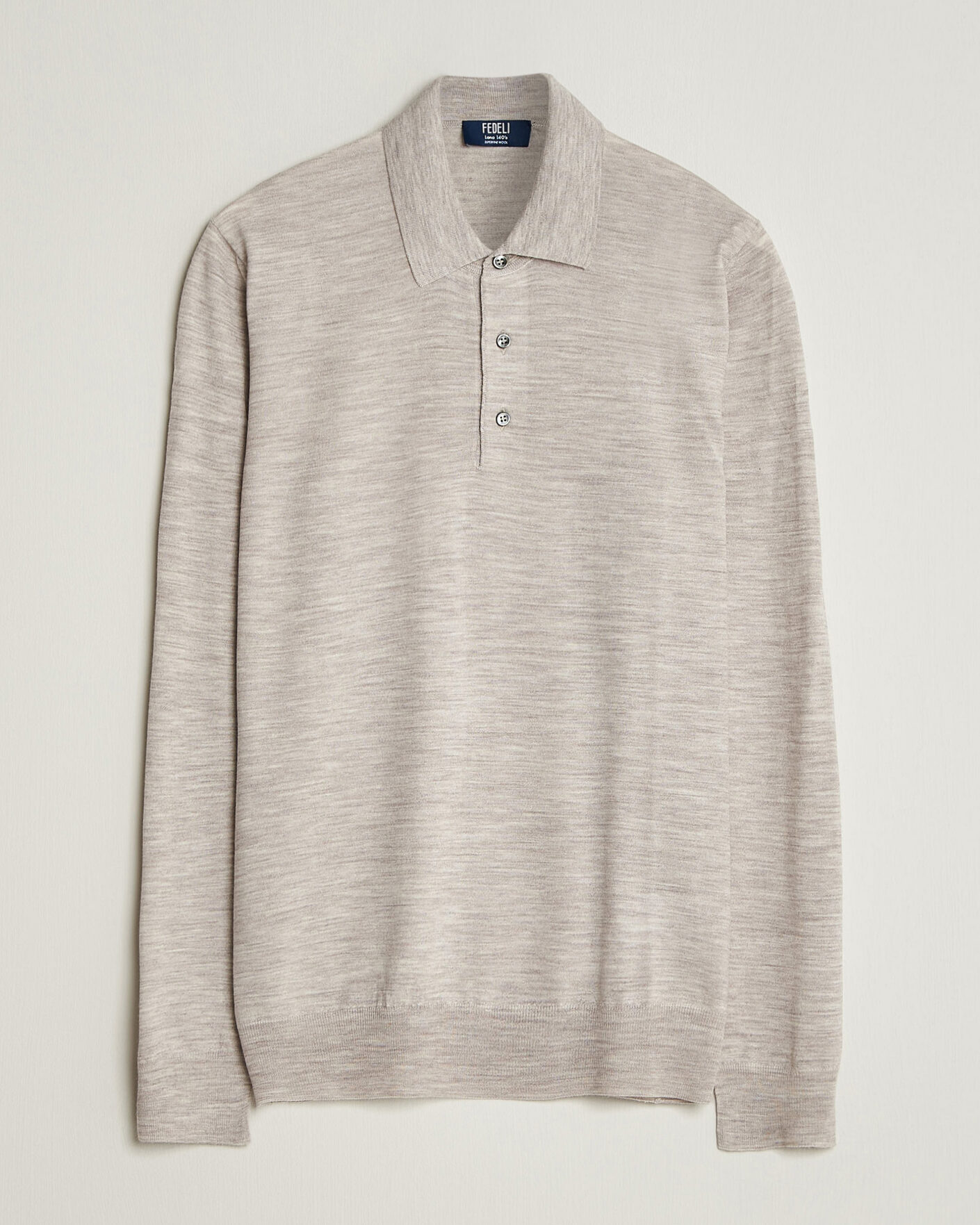 Herr | Tröjor | Fedeli | 140s Fine Wool Long Sleeve Polo Beige Melange