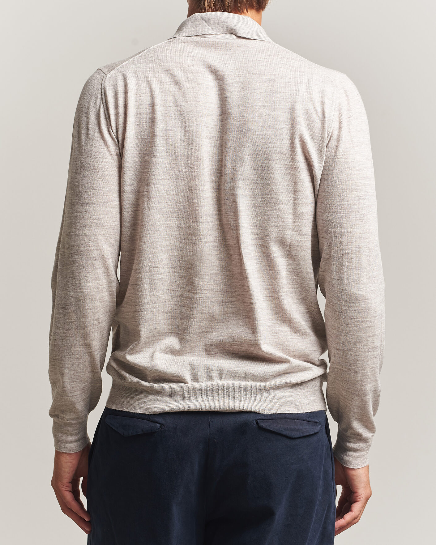 Herr | Tröjor | Fedeli | 140s Fine Wool Long Sleeve Polo Beige Melange