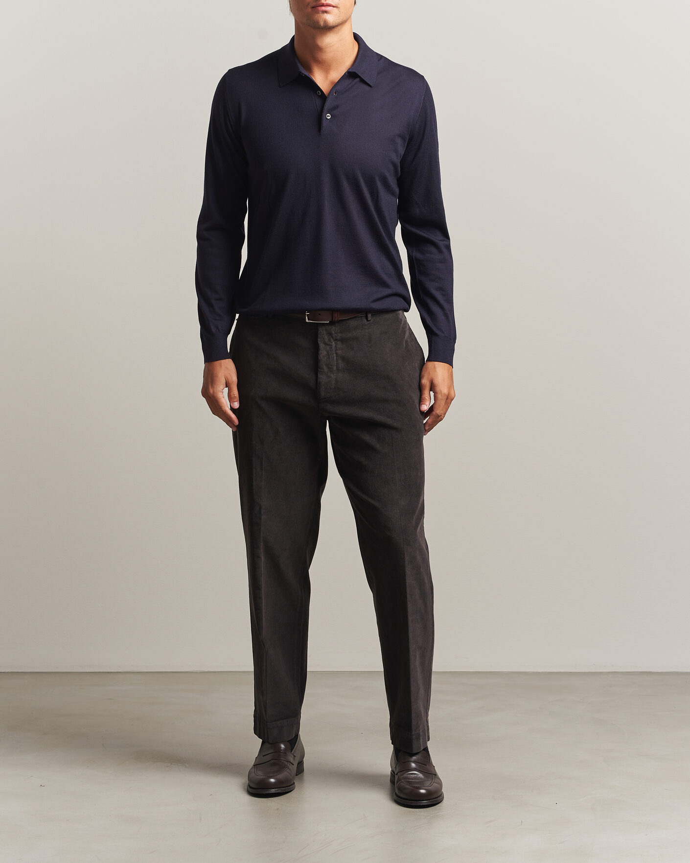 Herr | Tröjor | Fedeli | 140s Fine Wool Long Sleeve Polo Navy
