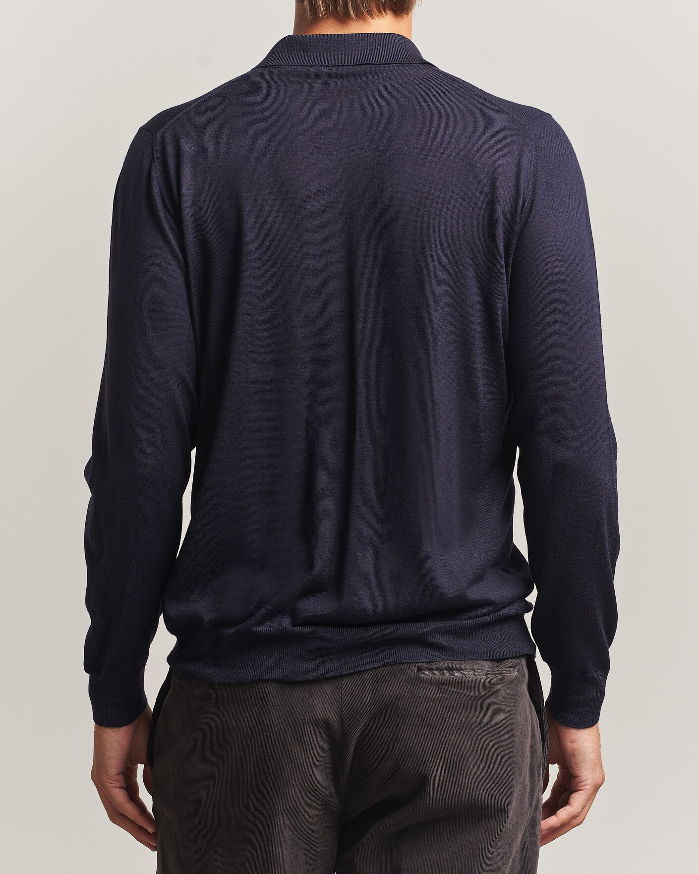 Herr | Tröjor | Fedeli | 140s Fine Wool Long Sleeve Polo Navy