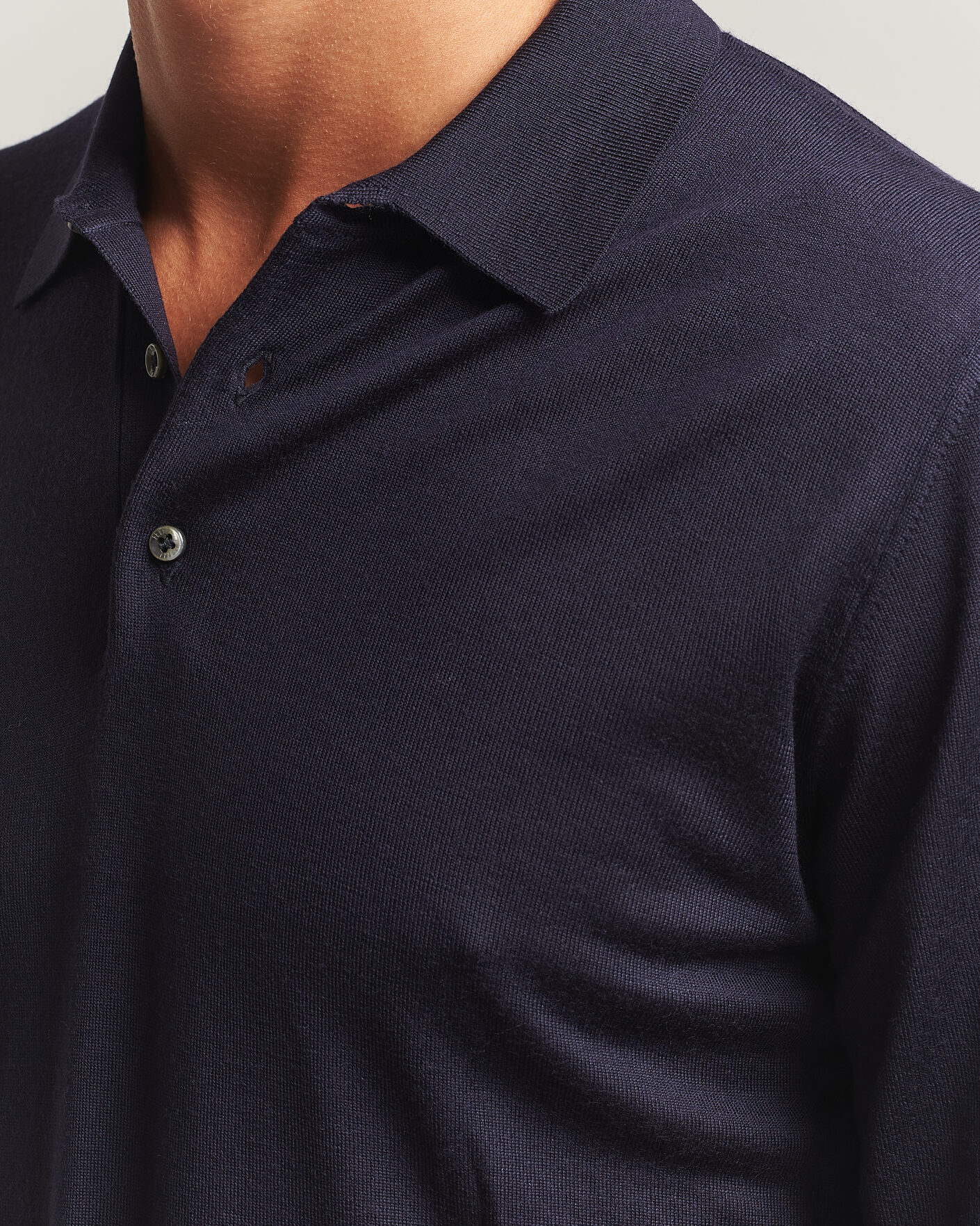 Herr | Tröjor | Fedeli | 140s Fine Wool Long Sleeve Polo Navy
