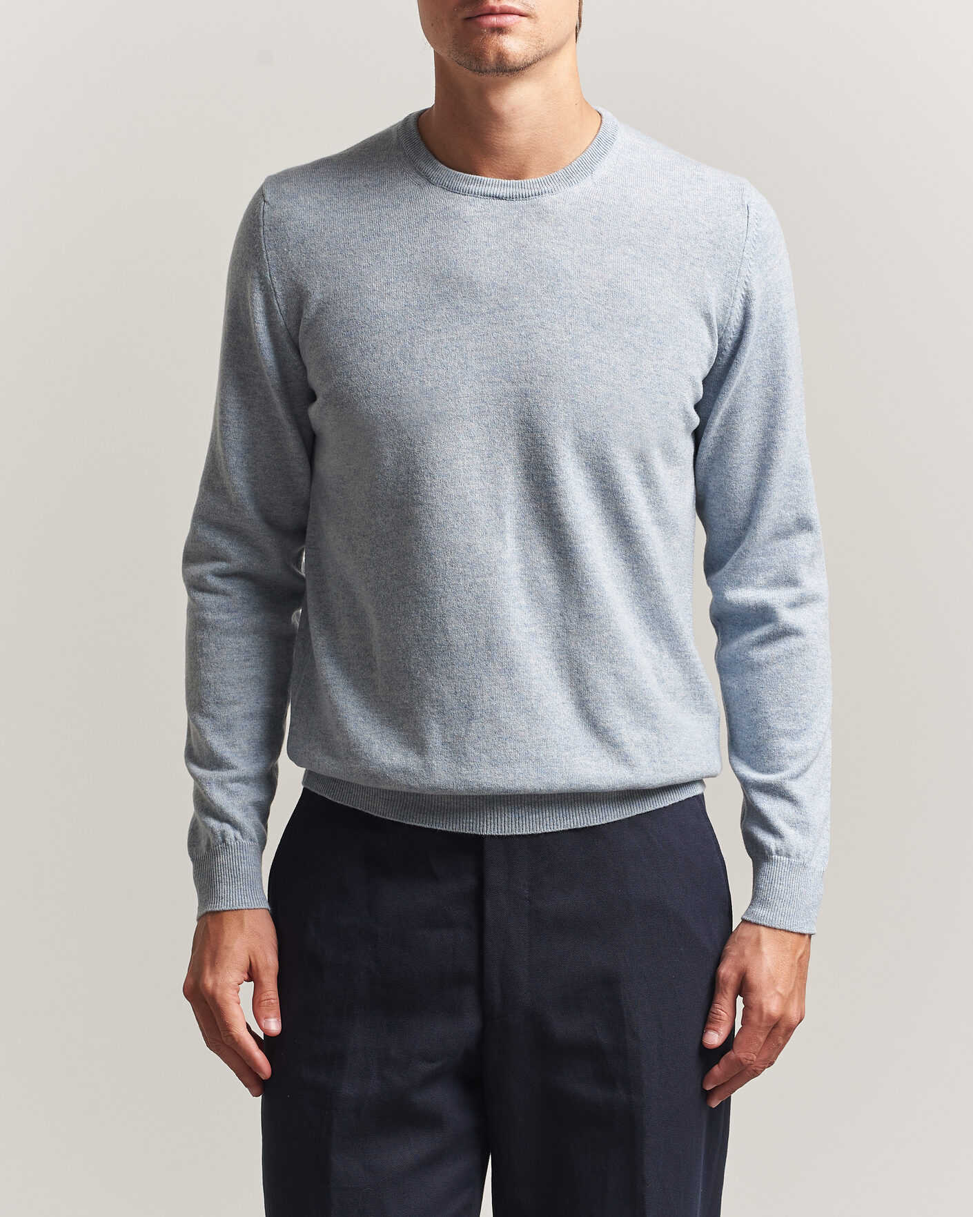 Herr | Tröjor | Fedeli | Pure Cashmere Crew Neck Light Blue