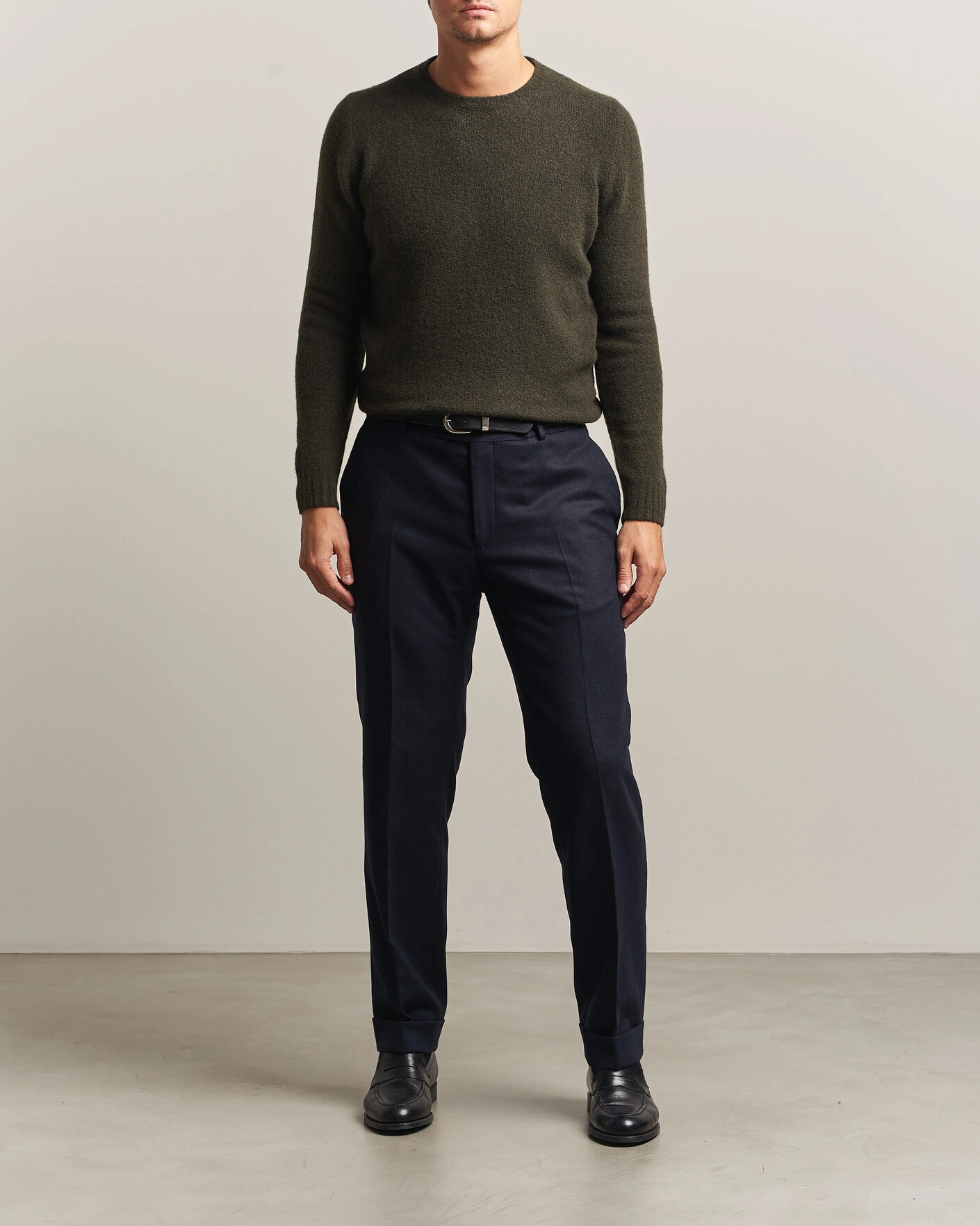 Herr | Tröjor | Fedeli | Cashmere Blend Boucle Sweater Forest Green