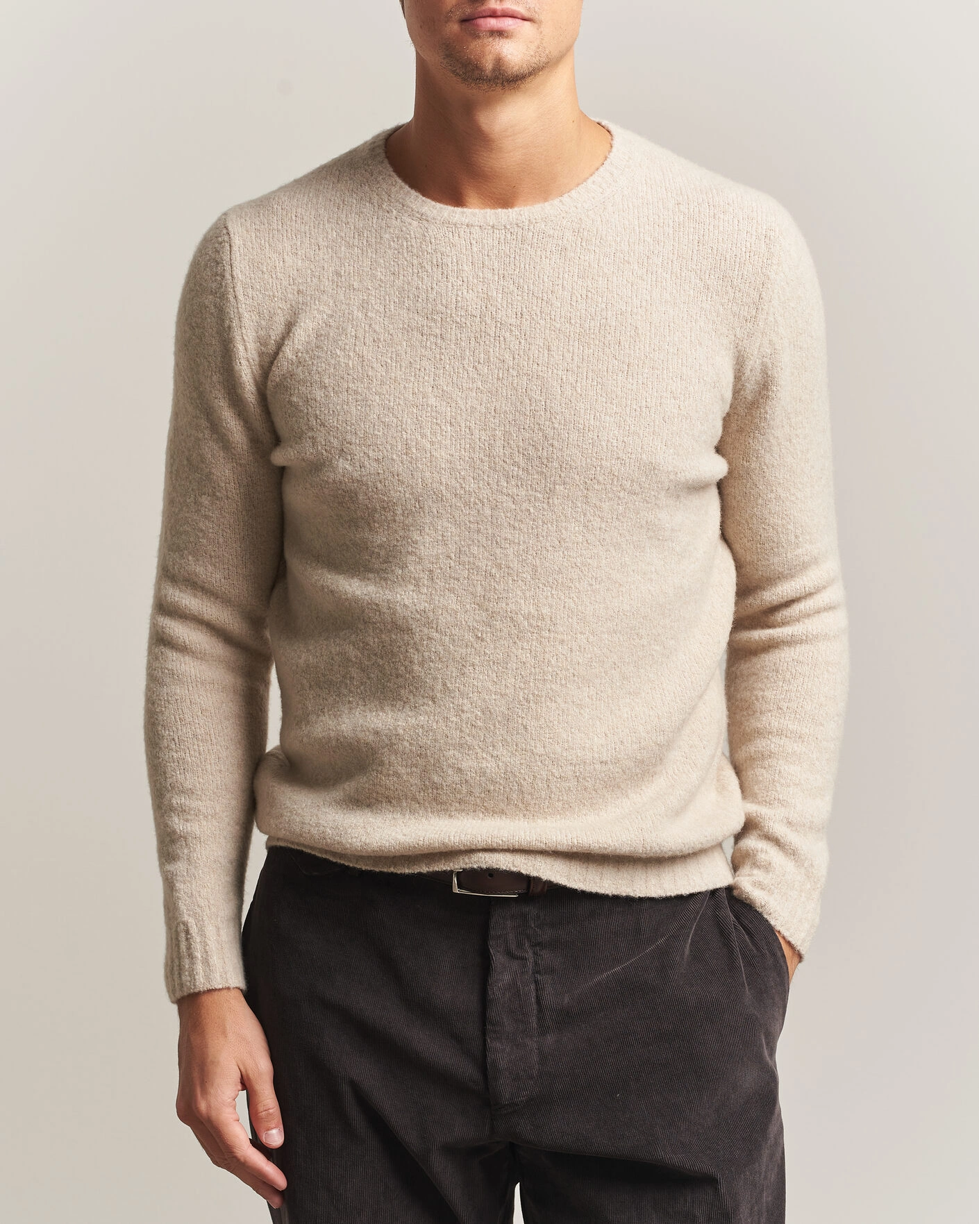 Herr | Tröjor | Fedeli | Cashmere Blend Boucle Sweater Light Grey