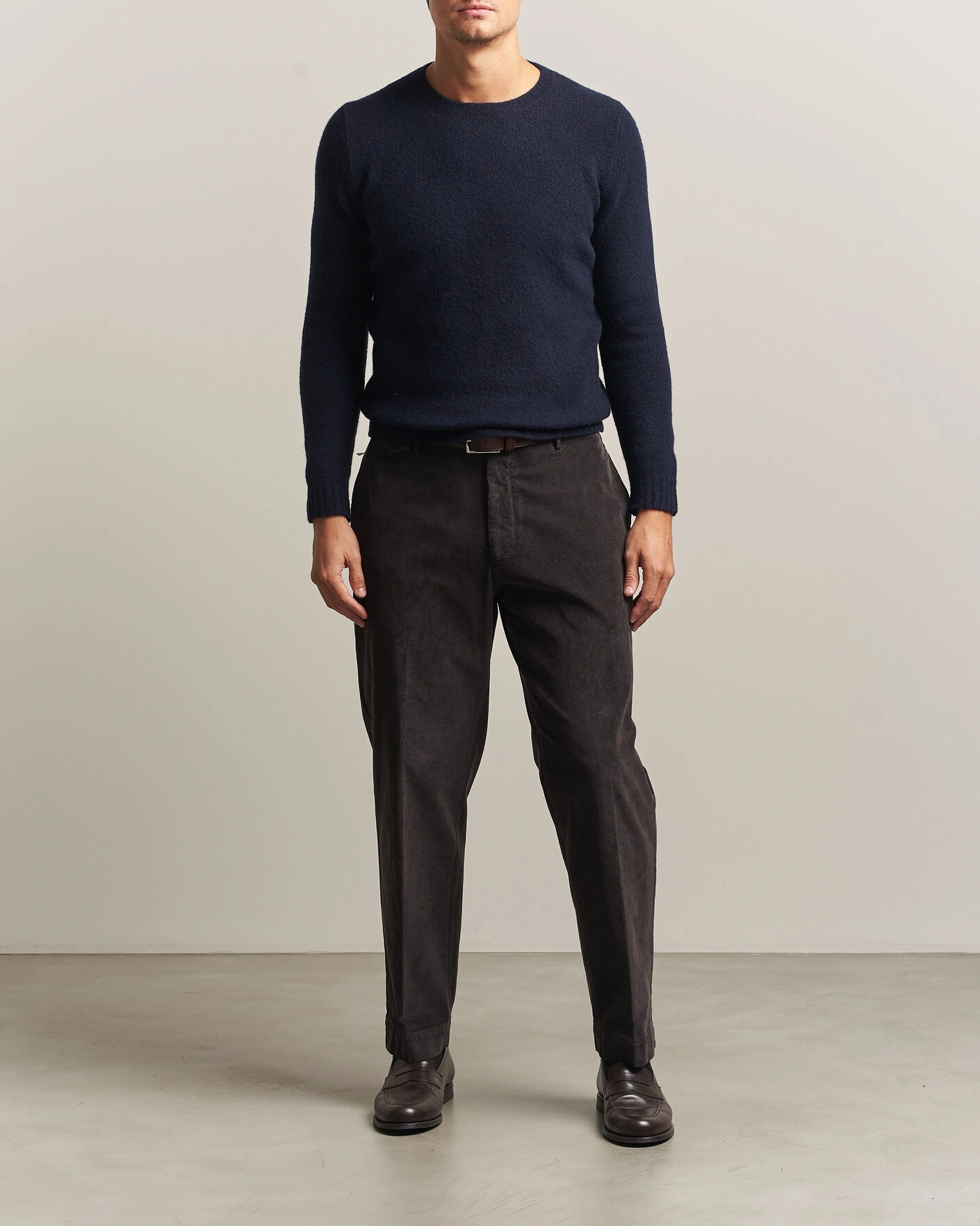 Herr | Tröjor | Fedeli | Cashmere Blend Boucle Sweater Navy