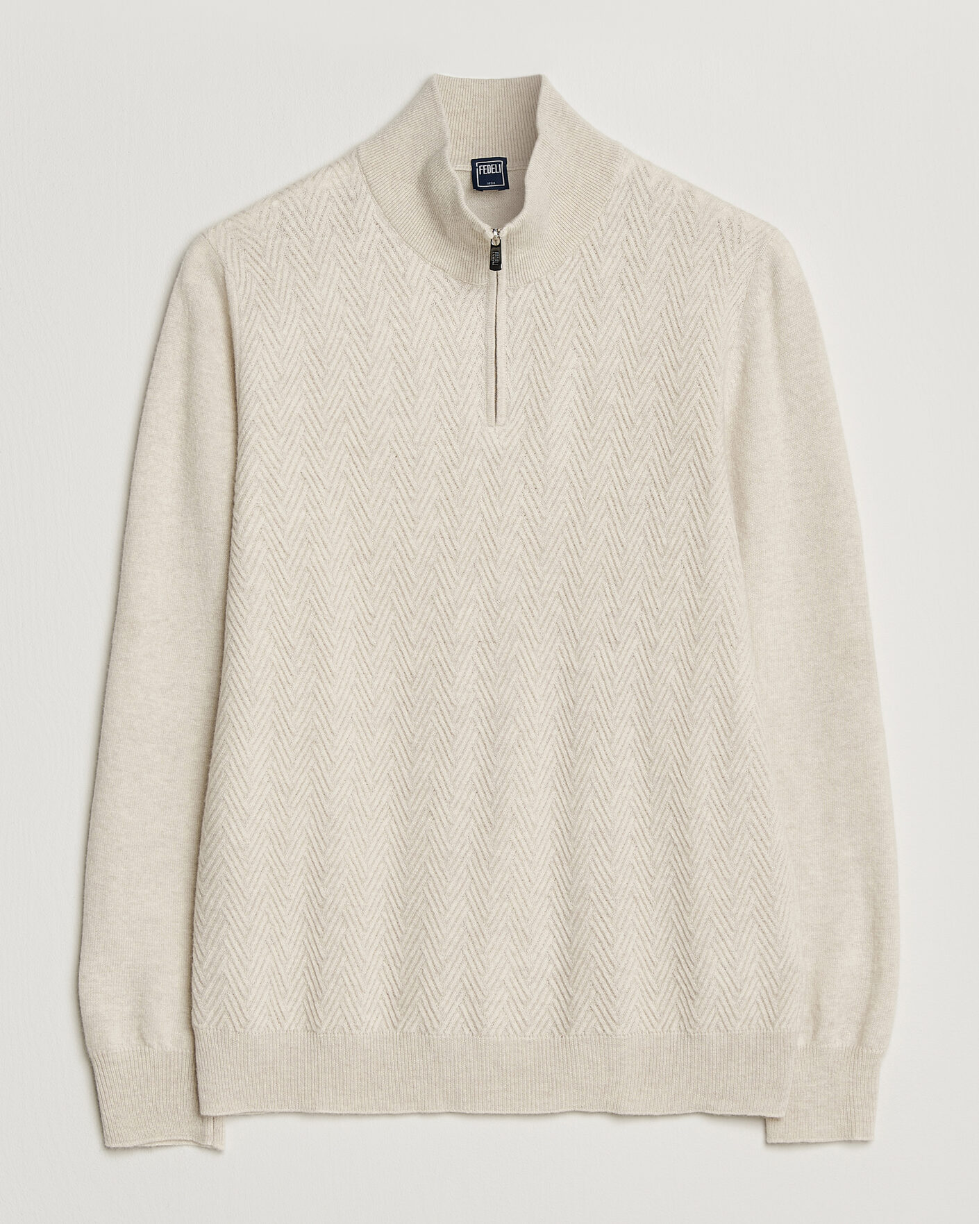 Herr | Tröjor | Fedeli | Wool/Cashmere Chevron Half Zip Light Beige