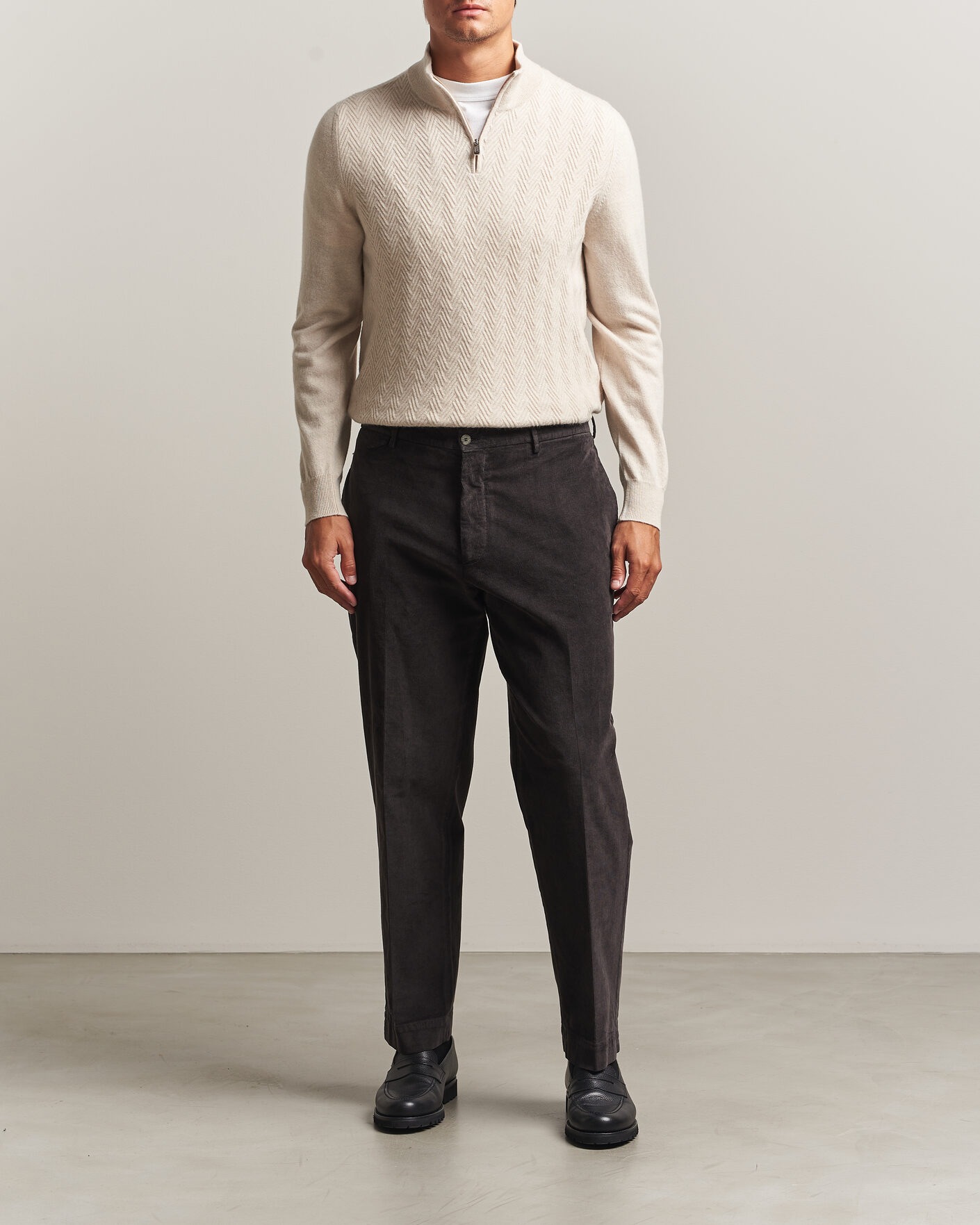 Herr | Tröjor | Fedeli | Wool/Cashmere Chevron Half Zip Light Beige