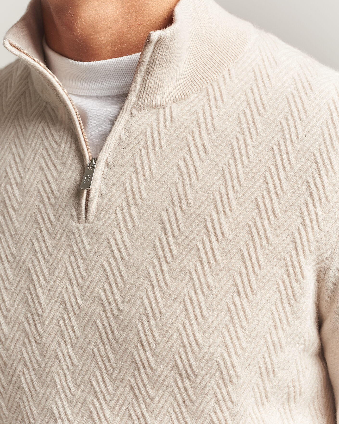 Herr | Tröjor | Fedeli | Wool/Cashmere Chevron Half Zip Light Beige