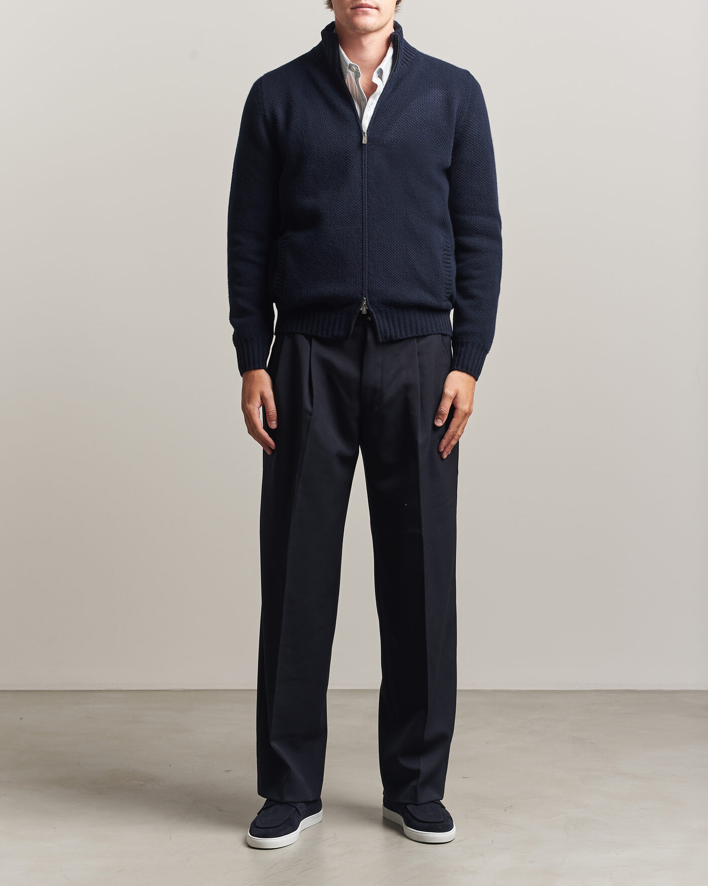 Herr | Tröjor | Fedeli | Wool/Cashmere Honeycomb Full Zip Navy