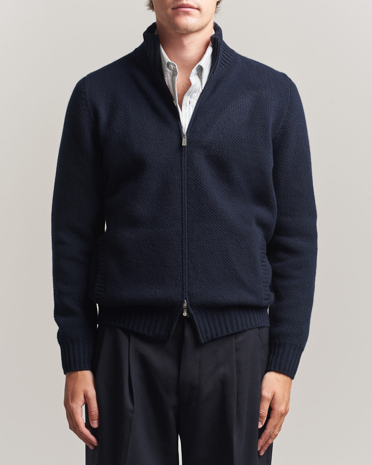 Herr | Tröjor | Fedeli | Wool/Cashmere Honeycomb Full Zip Navy