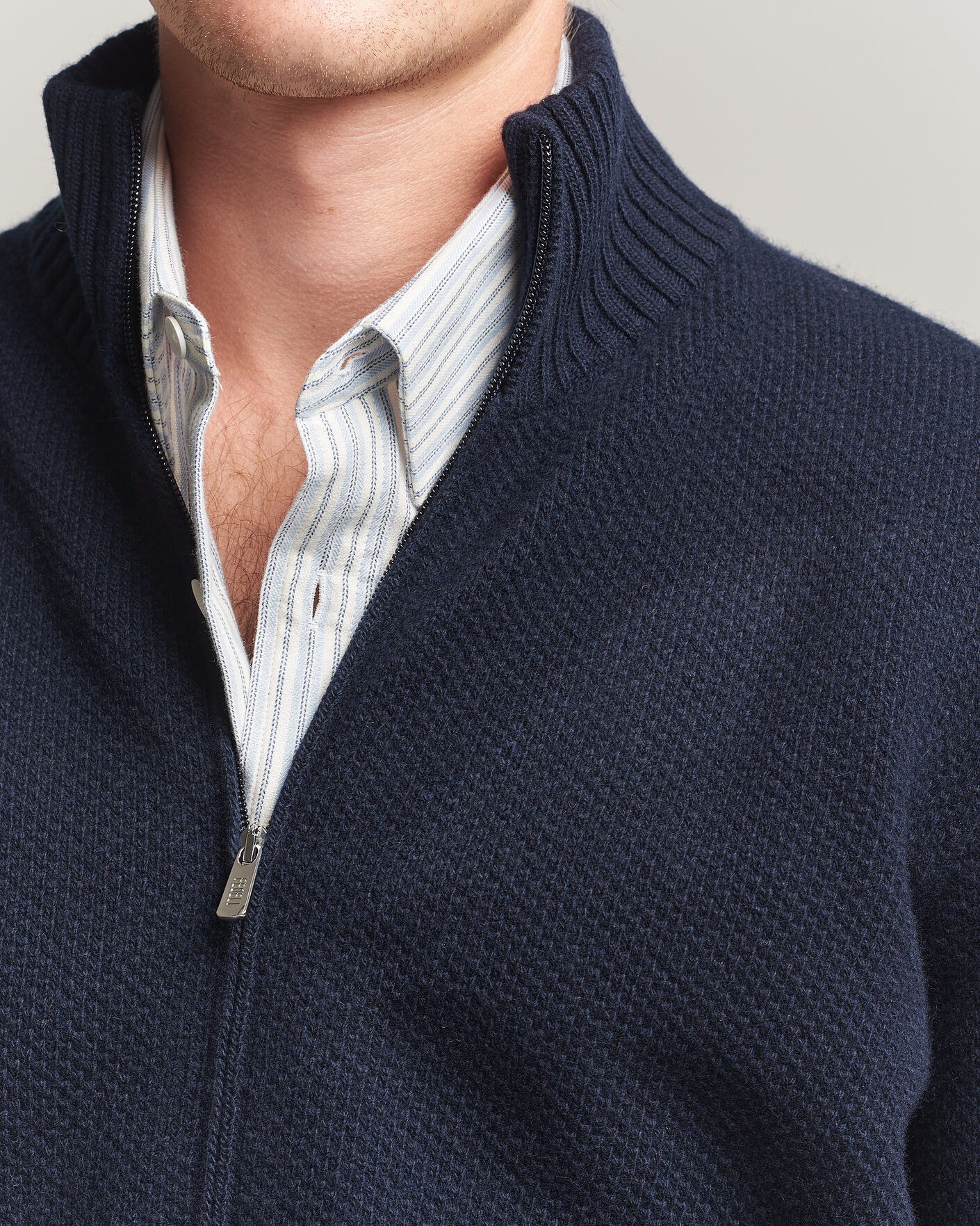 Herr | Tröjor | Fedeli | Wool/Cashmere Honeycomb Full Zip Navy