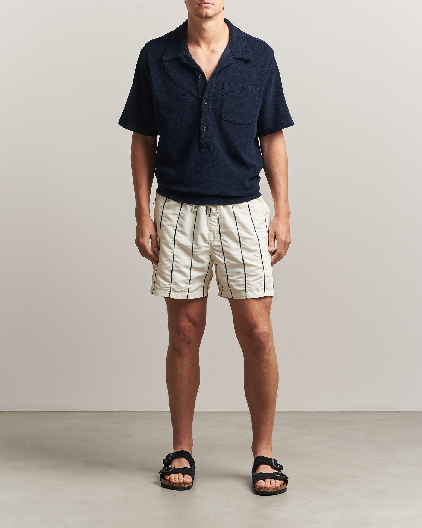 Herr | Badbyxor | OAS | Granada Striped Swimshorts White/Green