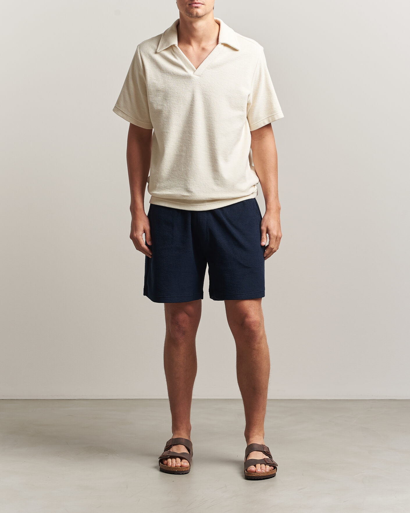 Herr | Pikéer | OAS | Serif Regular Fit Terry Open Collar Polo Ecru