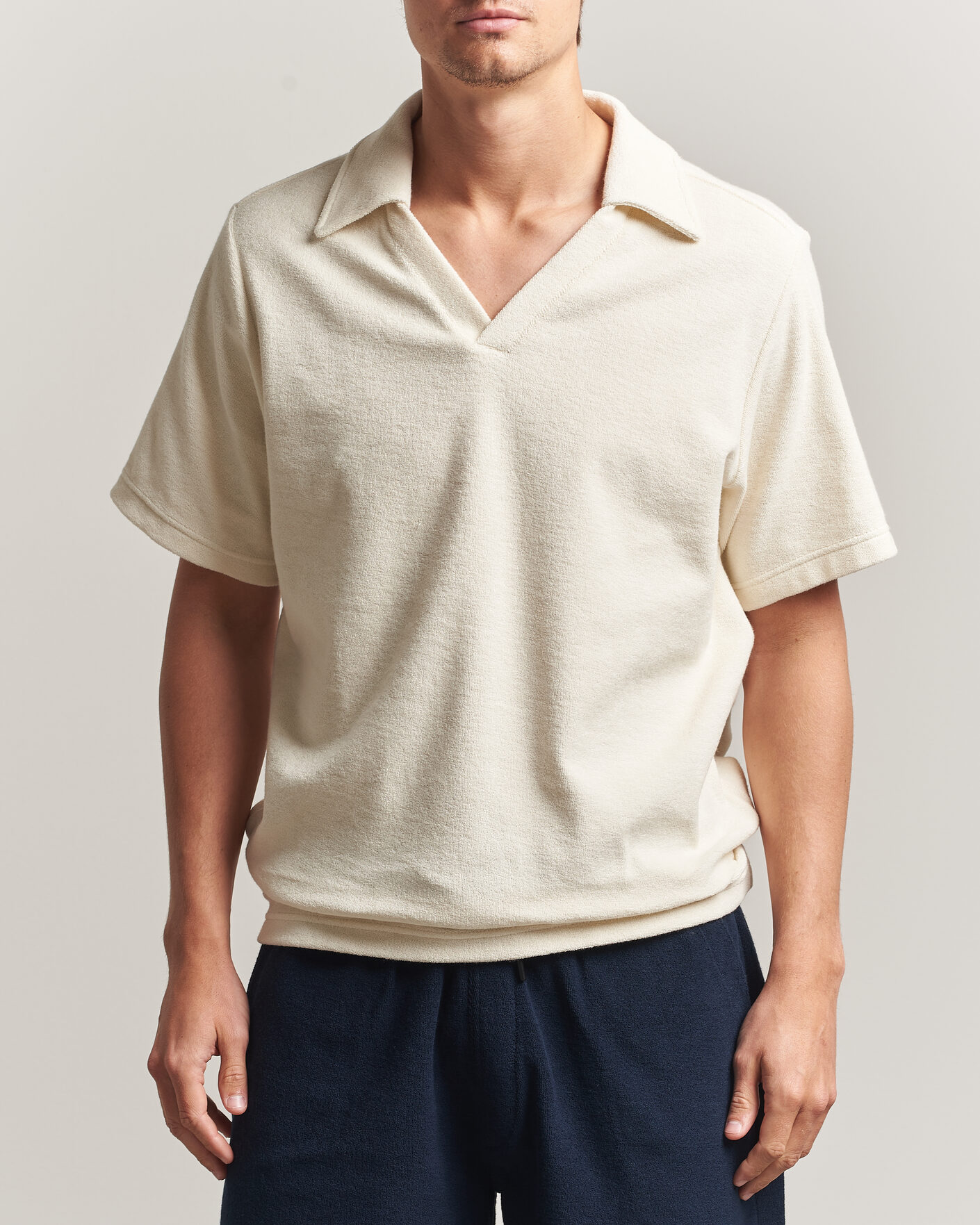 Herr | Pikéer | OAS | Serif Regular Fit Terry Open Collar Polo Ecru