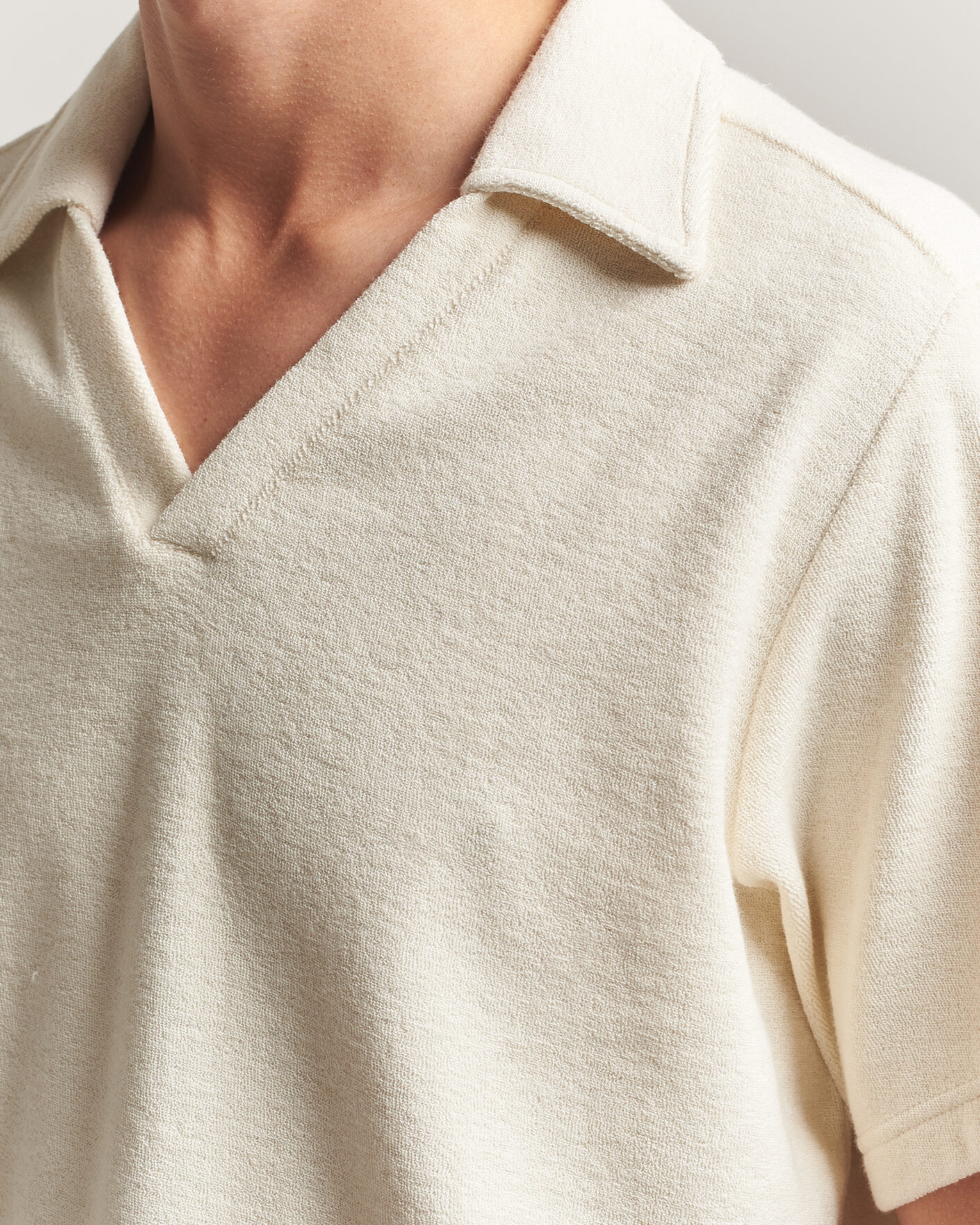 Herr | Pikéer | OAS | Serif Regular Fit Terry Open Collar Polo Ecru